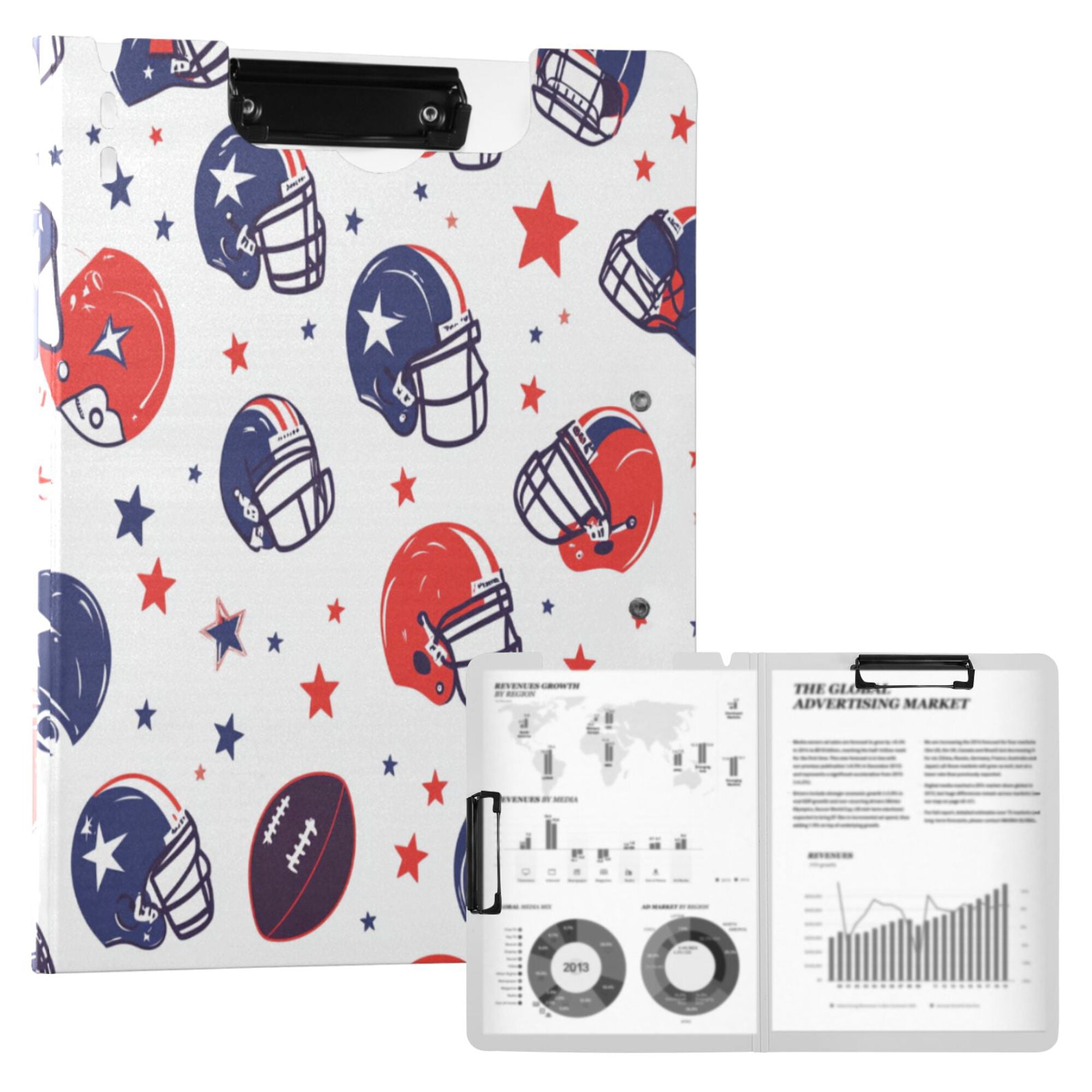 FORMRS A4 Clipboard Folder with Pen Holder Horizontal Foldable School Office Binder, Star Spangled Helmets