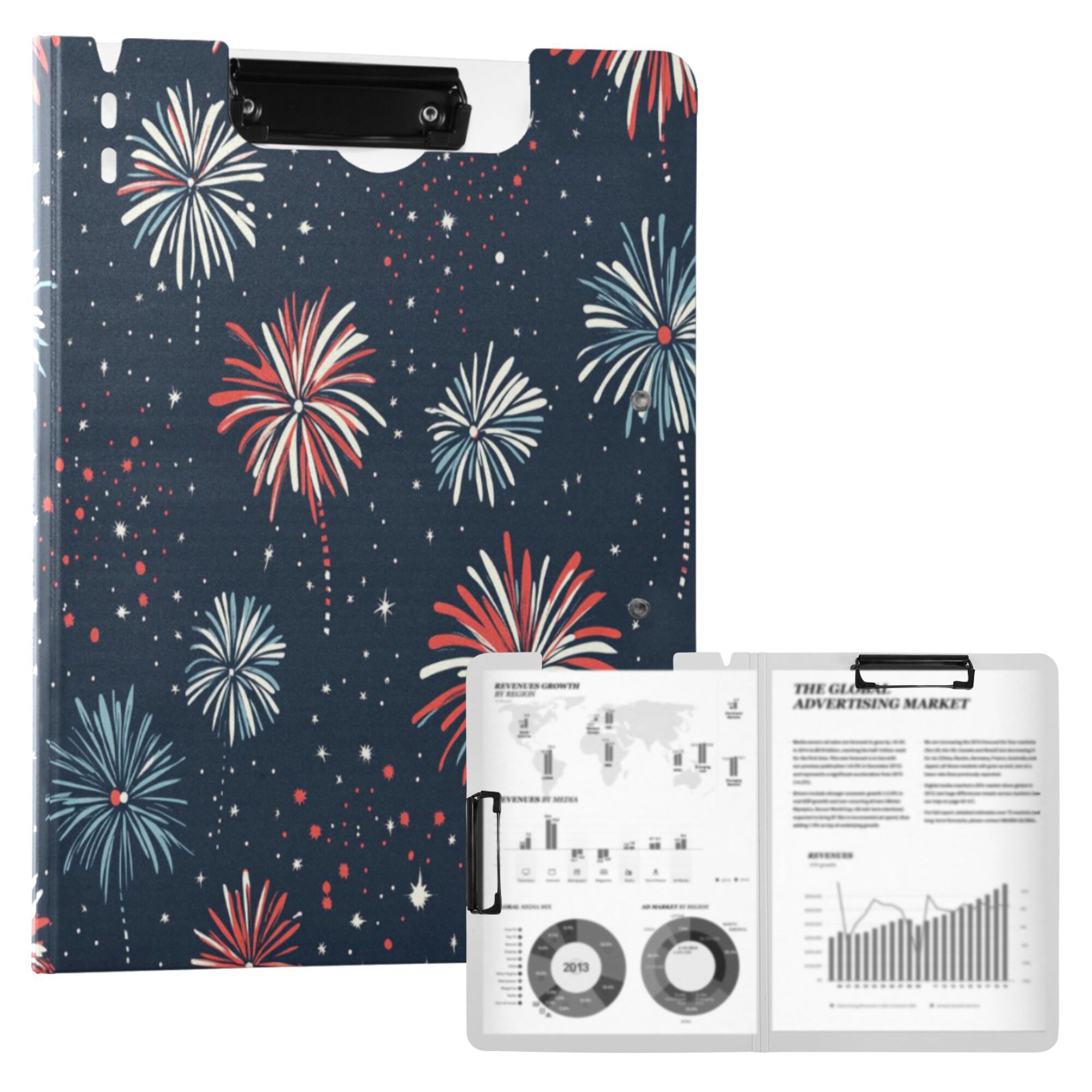 FORMRS A4 Clipboard Folder with Pen Holder Horizontal Foldable School Office Binder, Starry Fireworks Pattern