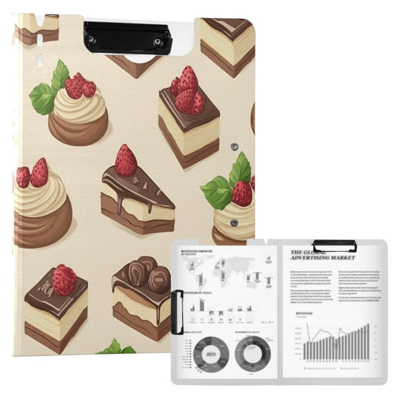 FORMRS A4 Clipboard Folder with Pen Holder Horizontal Foldable School Office Binder, Strawberry Cake