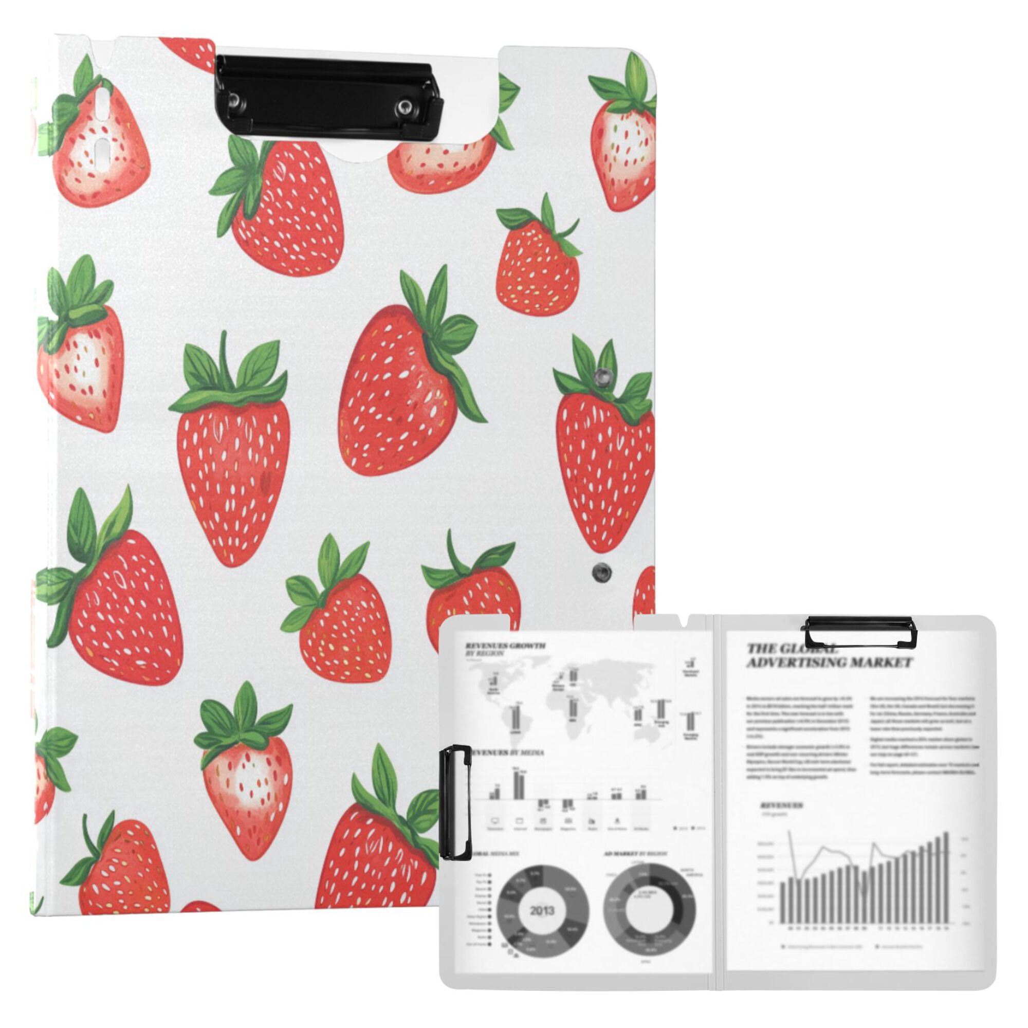 FORMRS A4 Clipboard Folder with Pen Holder Horizontal Foldable School Office Binder, Strawberry