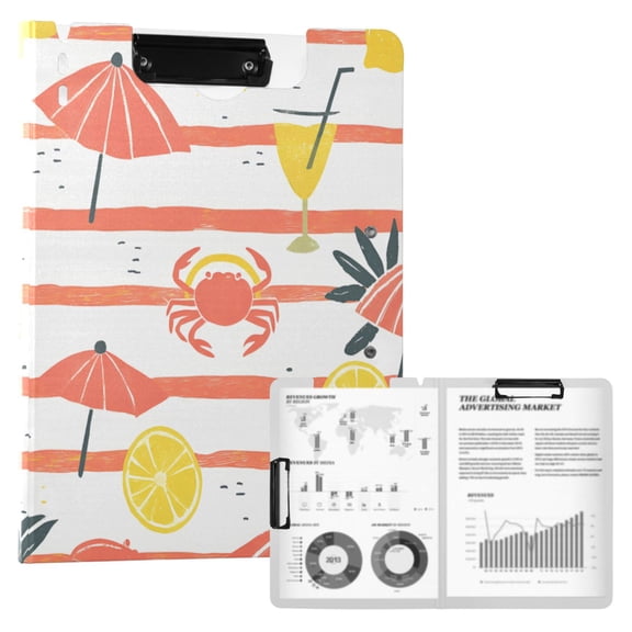 FORMRS A4 Clipboard Folder with Pen Holder Horizontal Foldable School Office Binder, Striped Crab