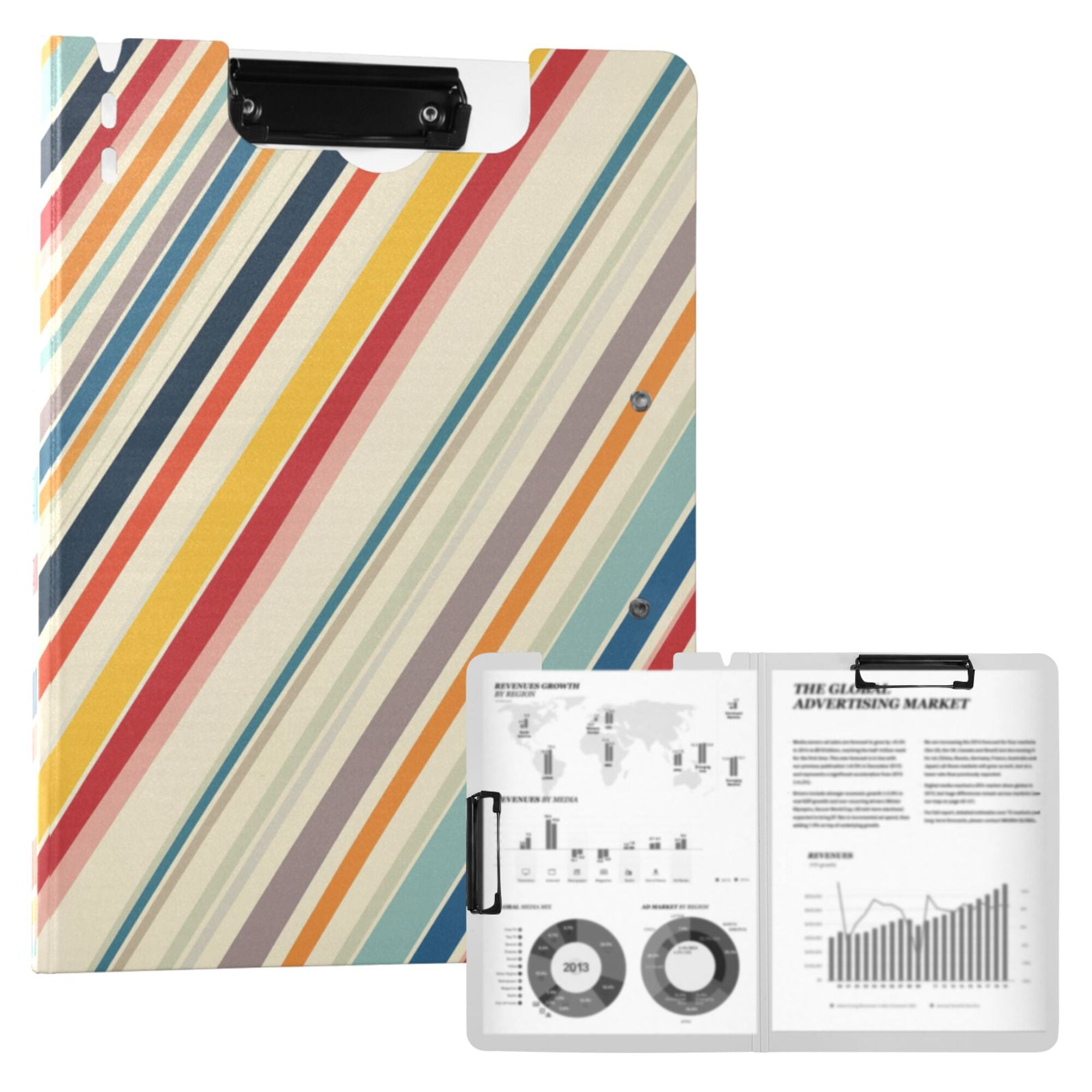FORMRS A4 Clipboard Folder with Pen Holder Horizontal Foldable School Office Binder, Striped Pattern