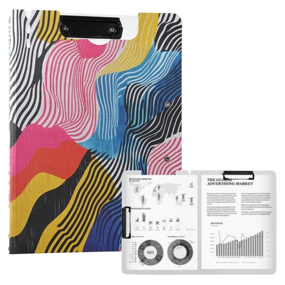 FORMRS A4 Clipboard Folder with Pen Holder Horizontal Foldable School Office Binder, Stripes Pattern