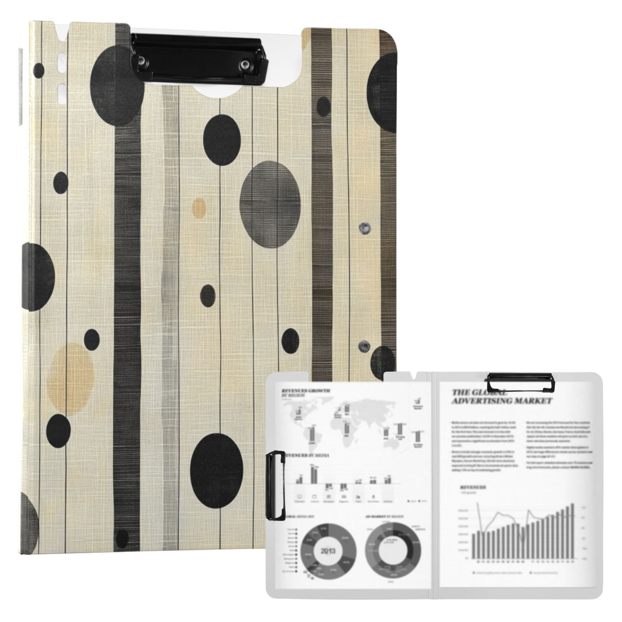 FORMRS A4 Clipboard Folder with Pen Holder Horizontal Foldable School Office Binder, Stripes Pattern
