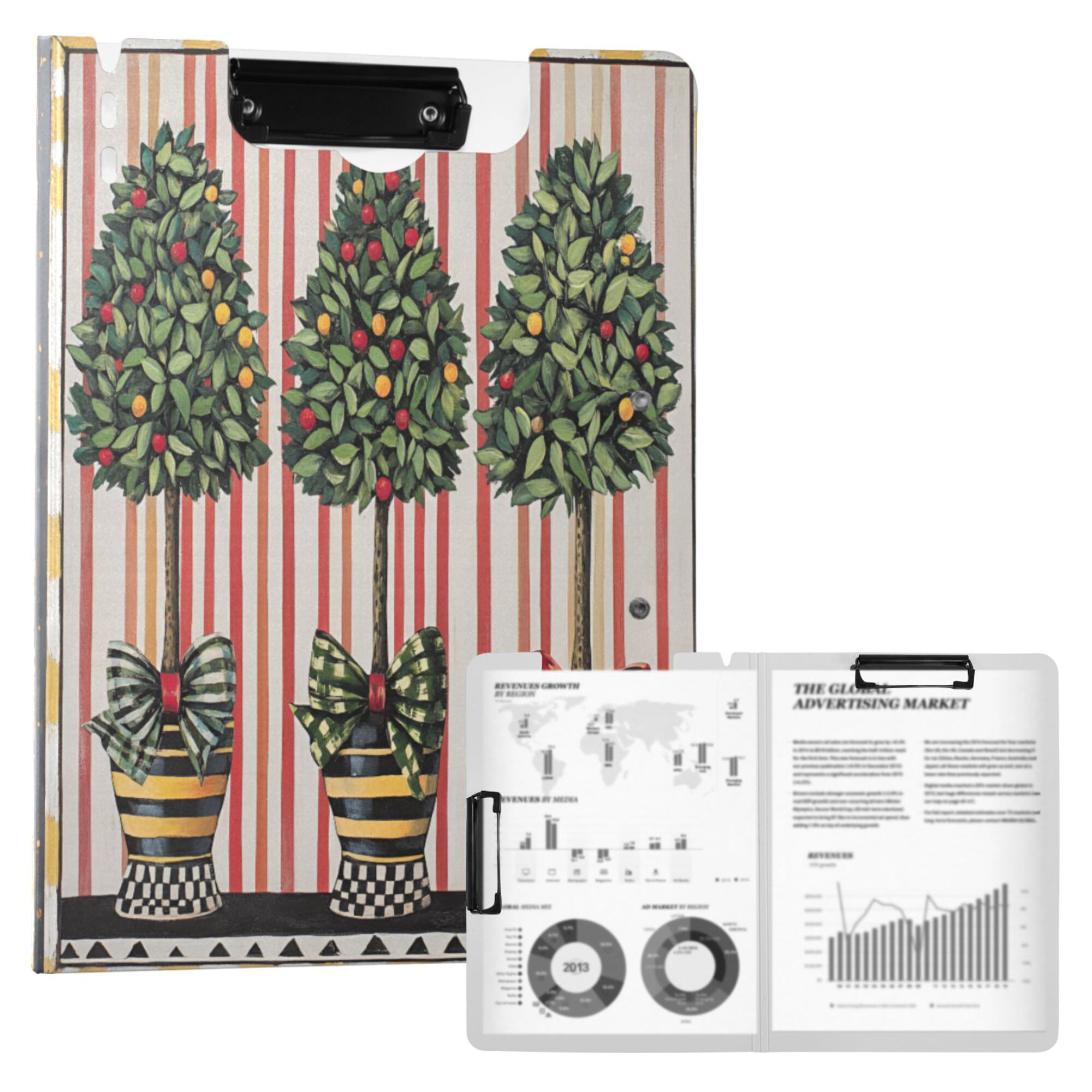 FORMRS A4 Clipboard Folder with Pen Holder Horizontal Foldable School Office Binder, Stripes Trees