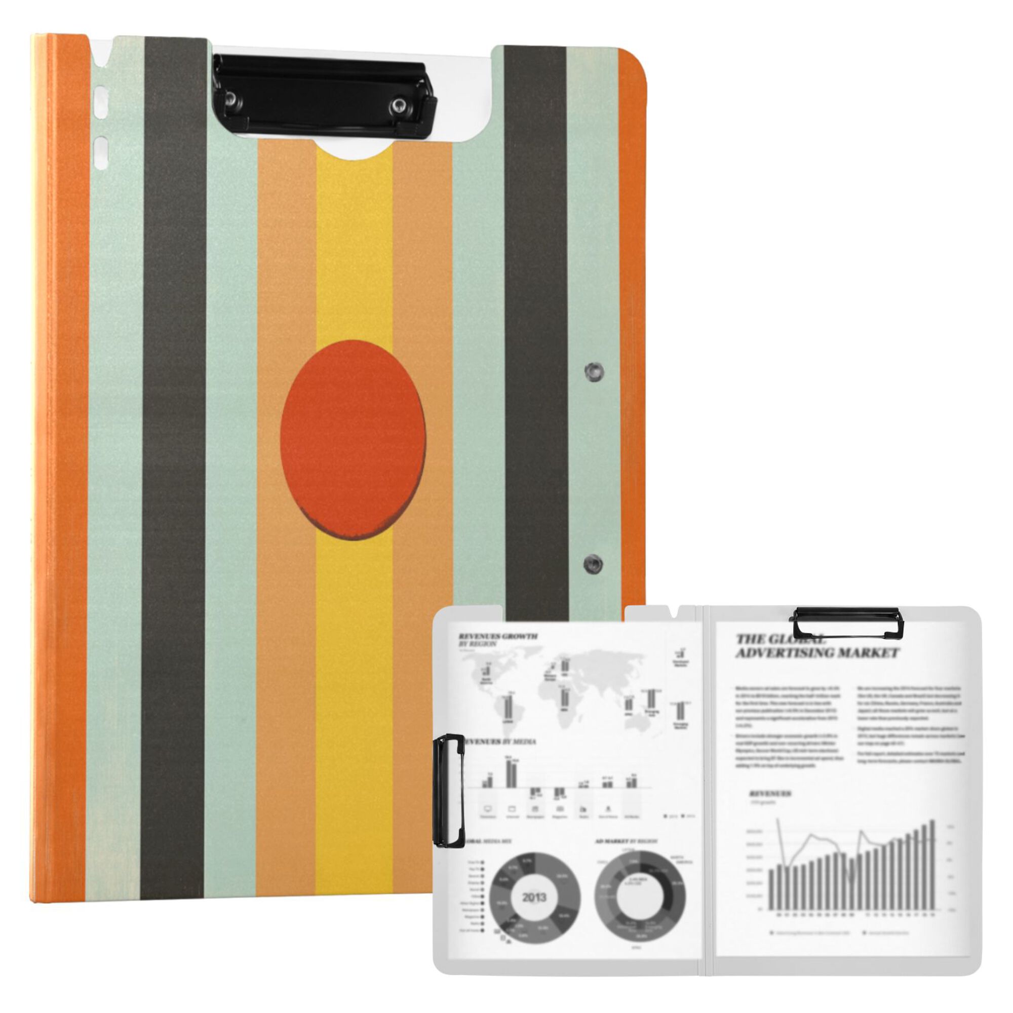 FORMRS A4 Clipboard Folder with Pen Holder Horizontal Foldable School Office Binder, Stripes and Circle