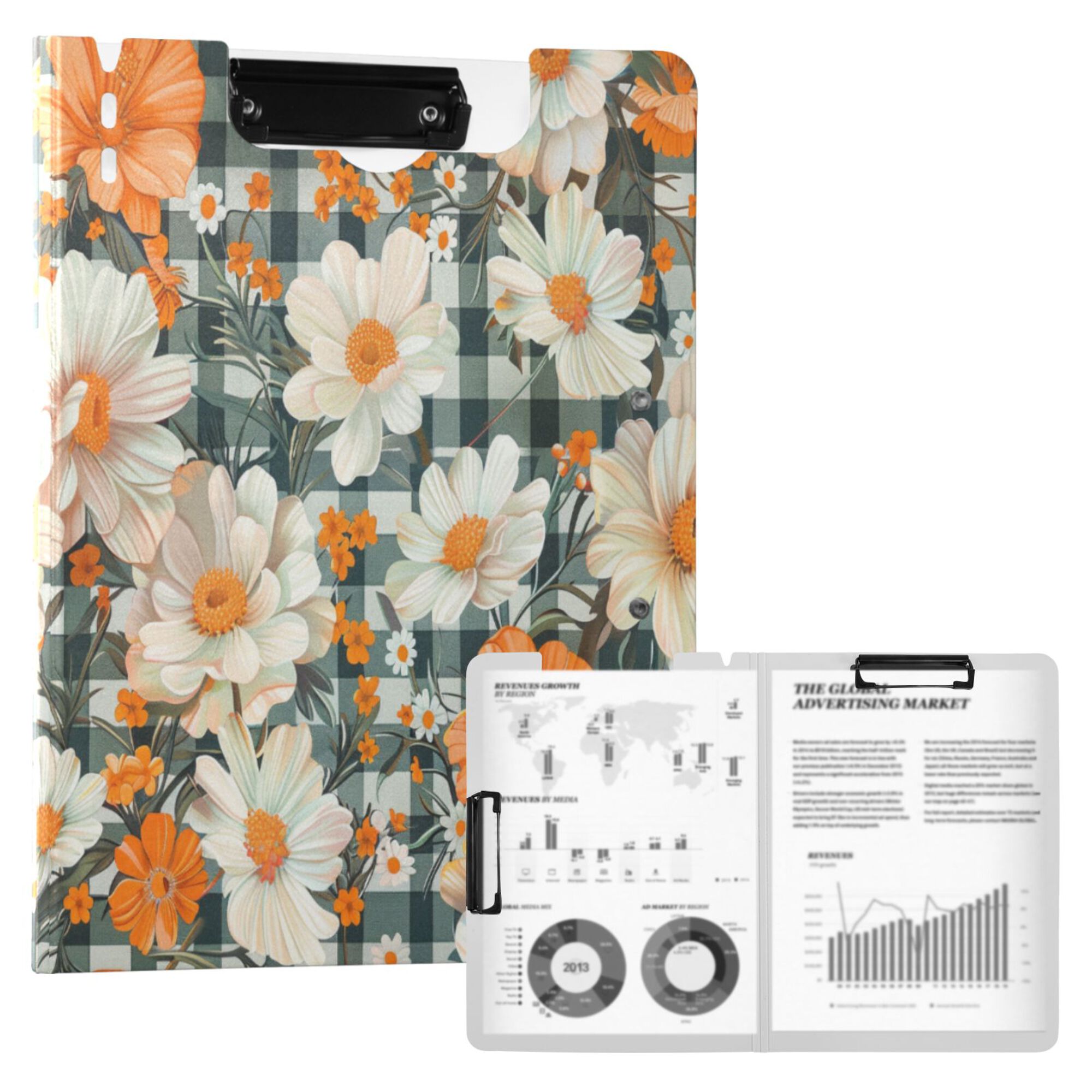 FORMRS A4 Clipboard Folder with Pen Holder Horizontal Foldable School Office Binder, Sunny Blooms