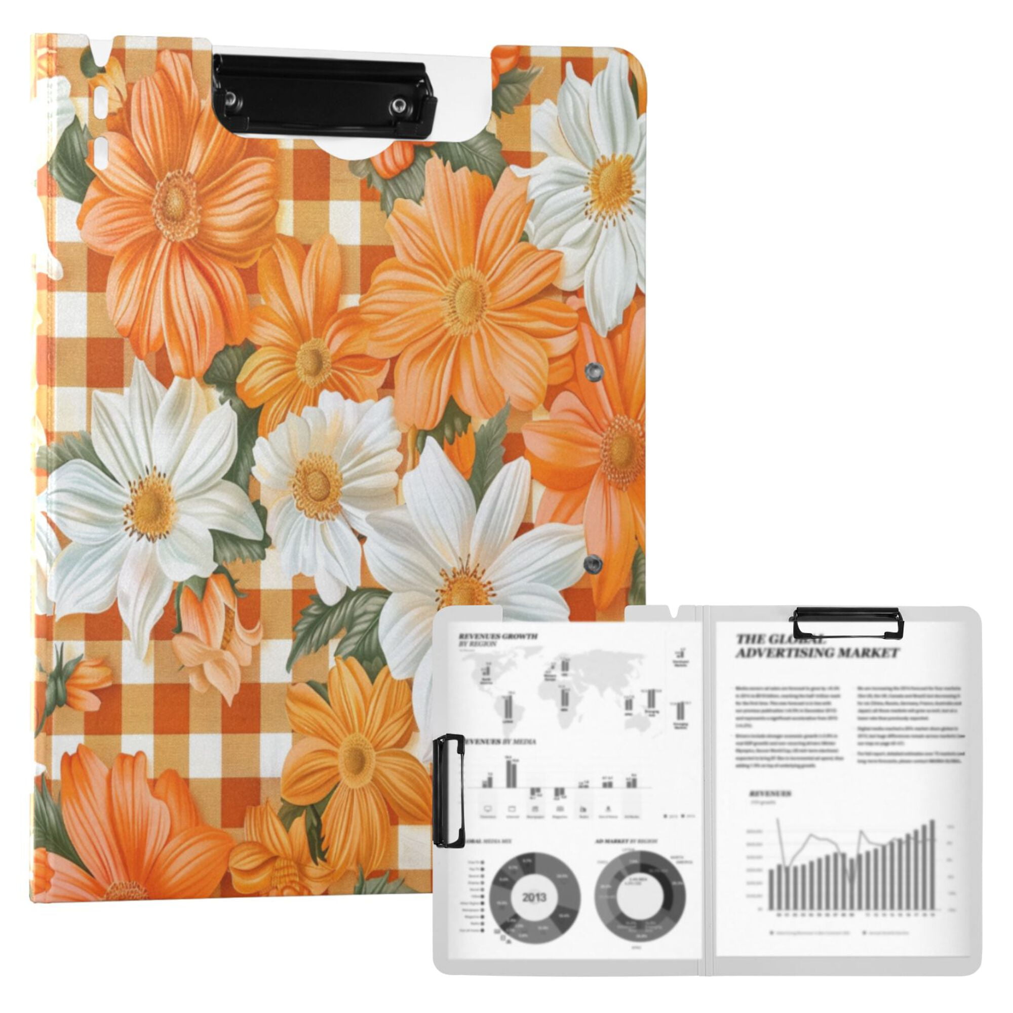 FORMRS A4 Clipboard Folder with Pen Holder Horizontal Foldable School Office Binder, Sunny Floral