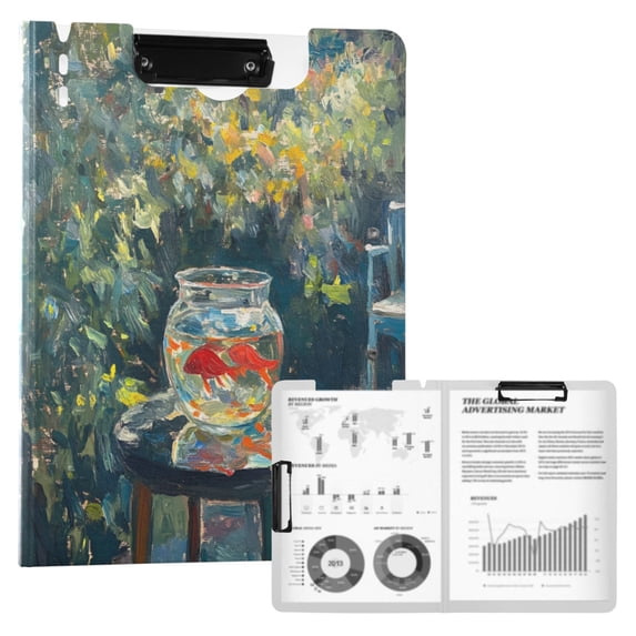 FORMRS A4 Clipboard Folder with Pen Holder Horizontal Foldable School Office Binder, Sunshine Goldfish