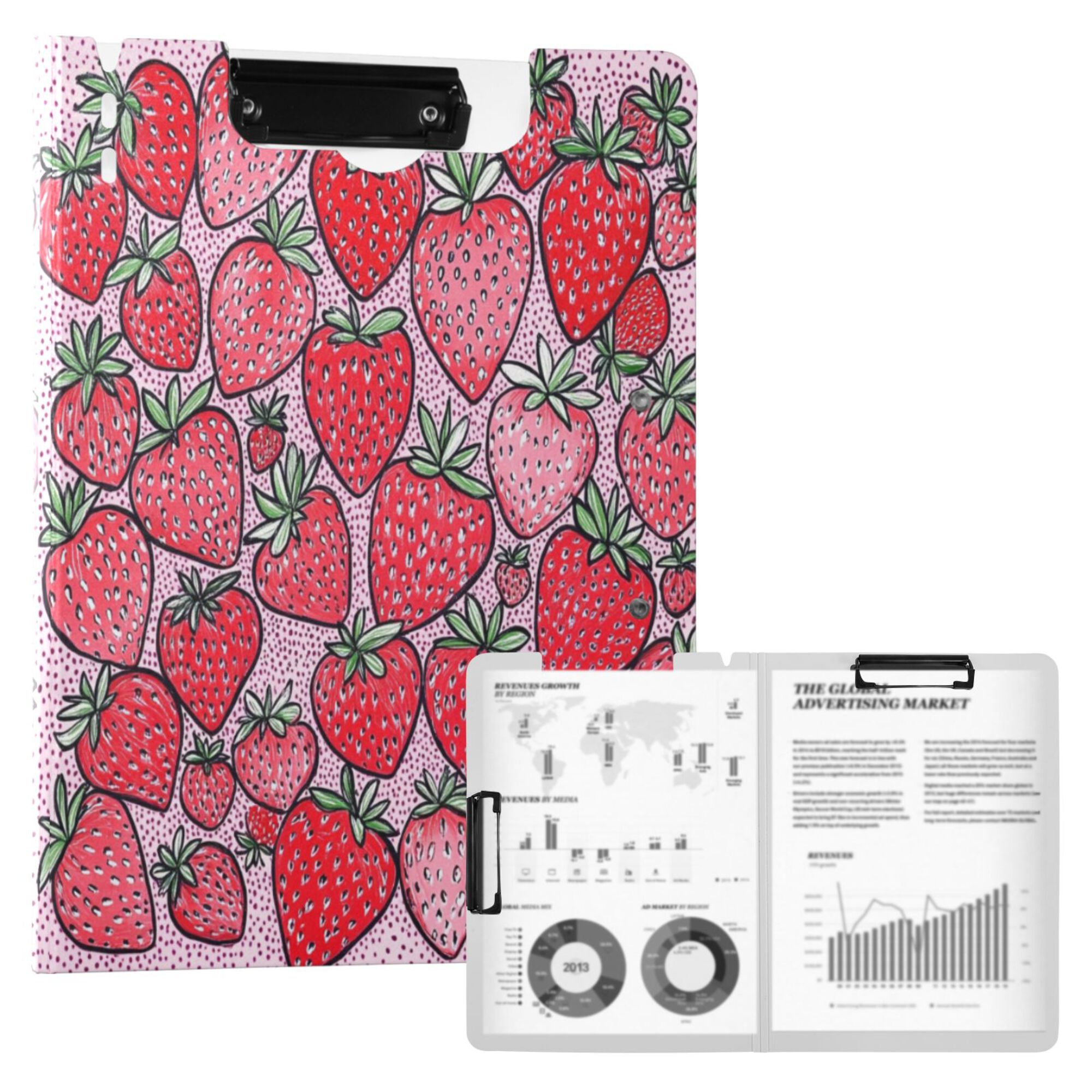 FORMRS A4 Clipboard Folder with Pen Holder Horizontal Foldable School Office Binder, Sweet Strawberry