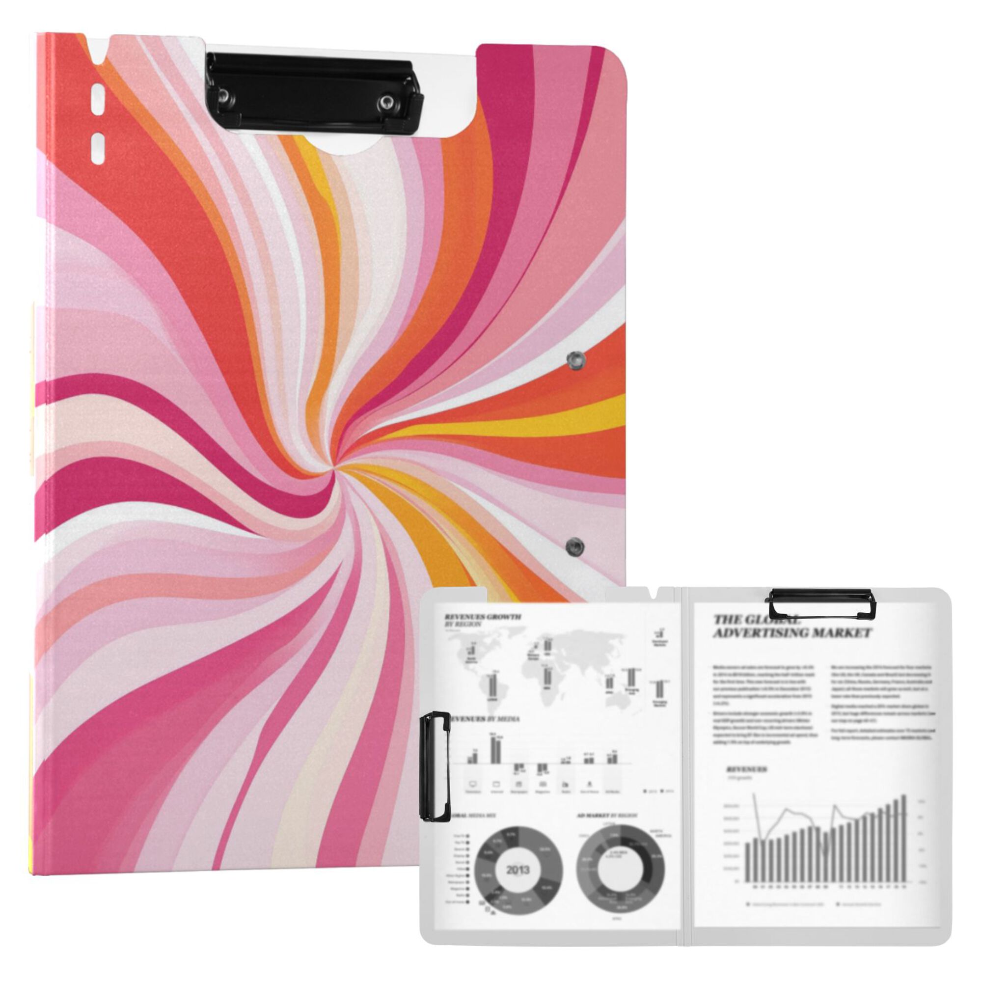 FORMRS A4 Clipboard Folder with Pen Holder Horizontal Foldable School Office Binder, Swirling Lines