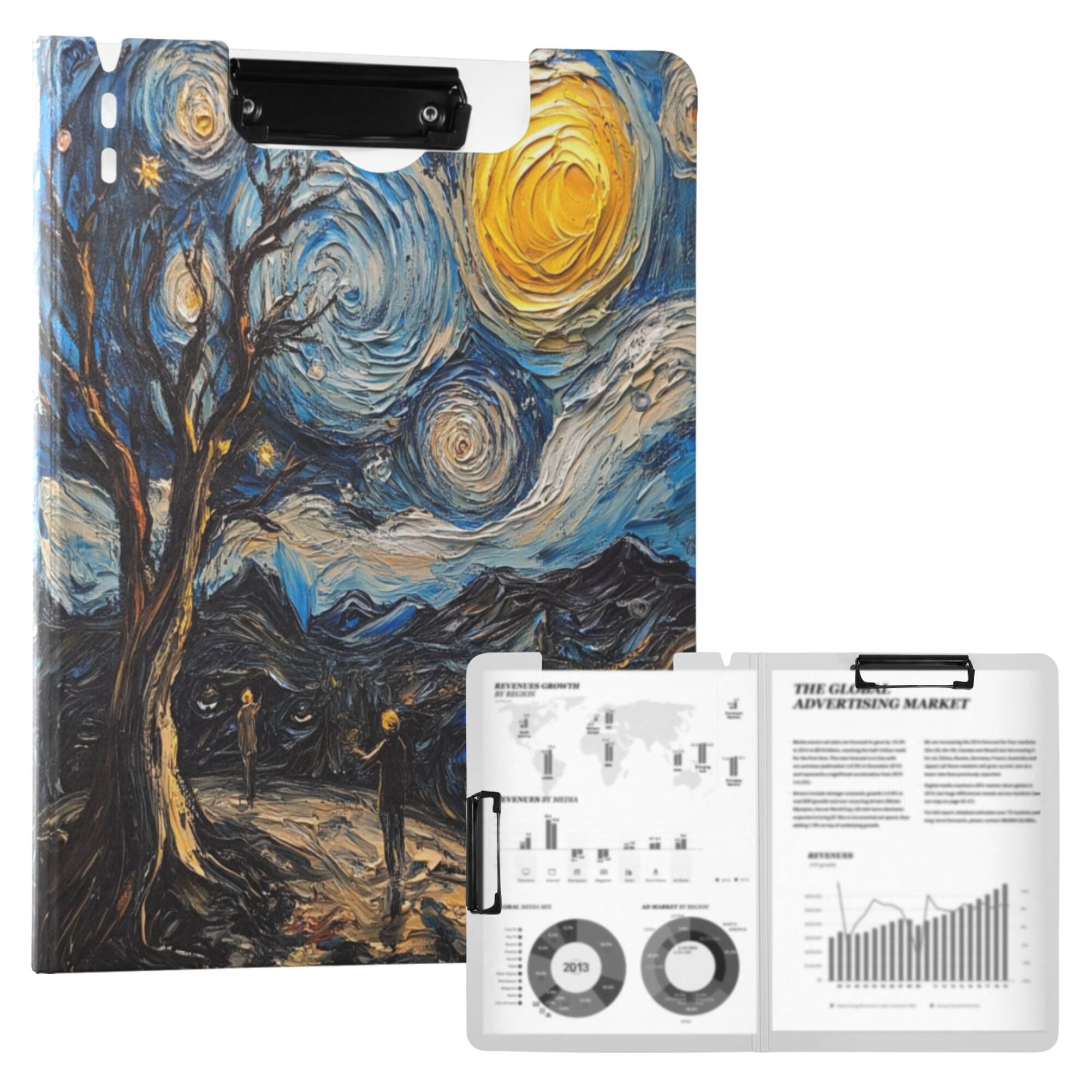 FORMRS A4 Clipboard Folder with Pen Holder Horizontal Foldable School Office Binder, Swirling Starry Sky