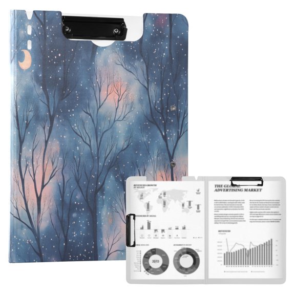 FORMRS A4 Clipboard Folder with Pen Holder Horizontal Foldable School Office Binder, Trees in The Night