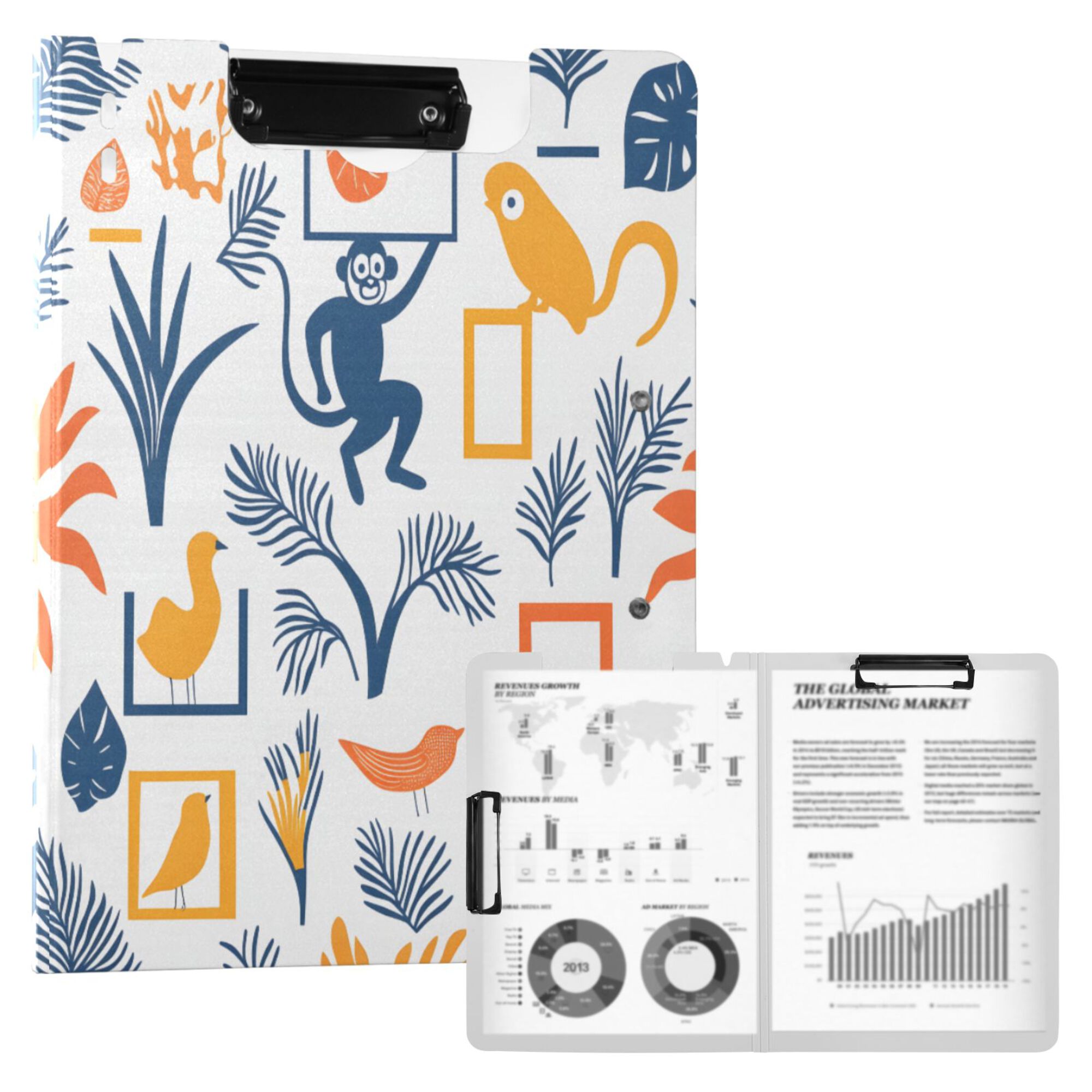 FORMRS A4 Clipboard Folder with Pen Holder Horizontal Foldable School Office Binder, Tropical Jungle Vibes