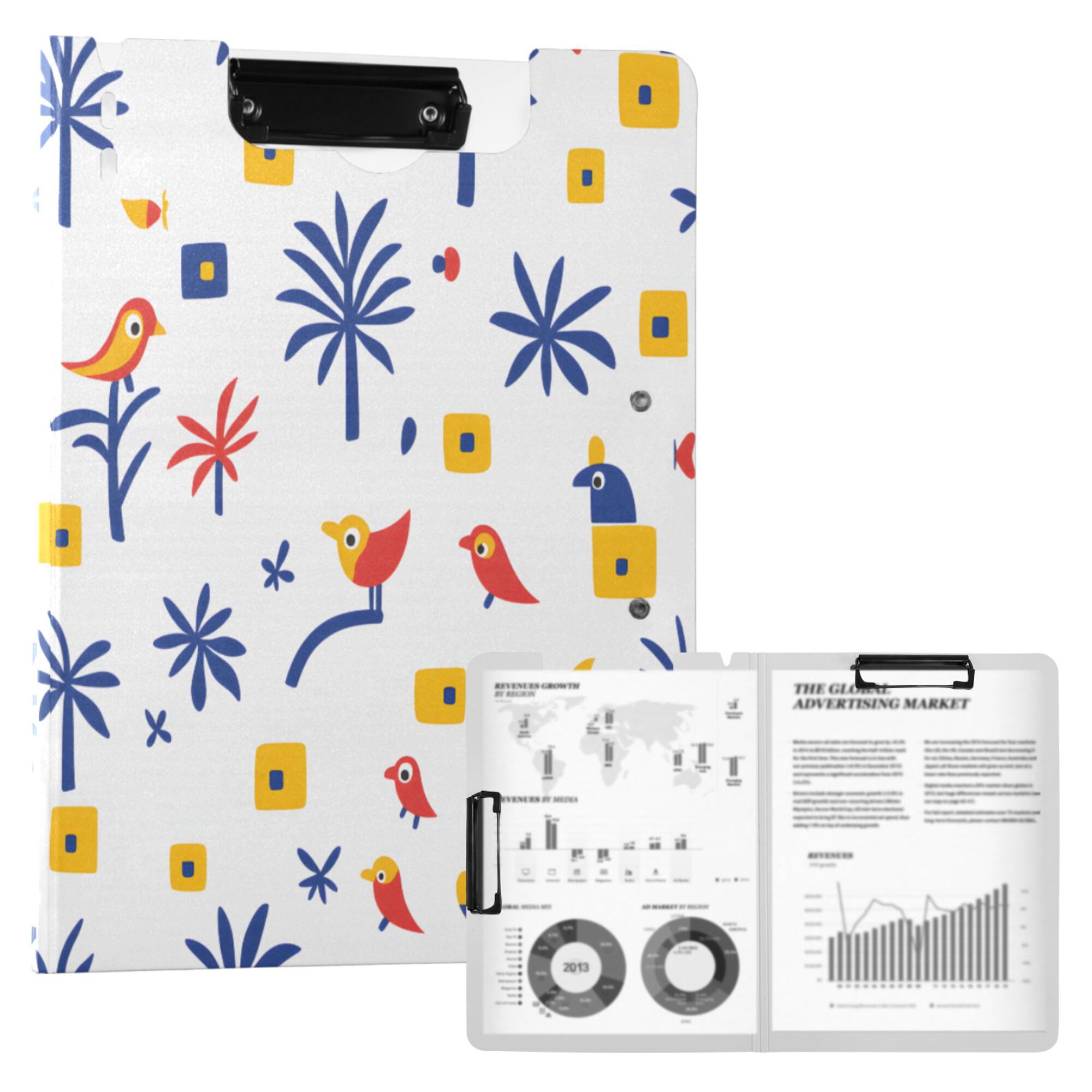 FORMRS A4 Clipboard Folder with Pen Holder Horizontal Foldable School Office Binder, Tropical Rhythm