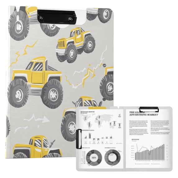FORMRS A4 Clipboard Folder with Pen Holder Horizontal Foldable School Office Binder, Trucks Pattern