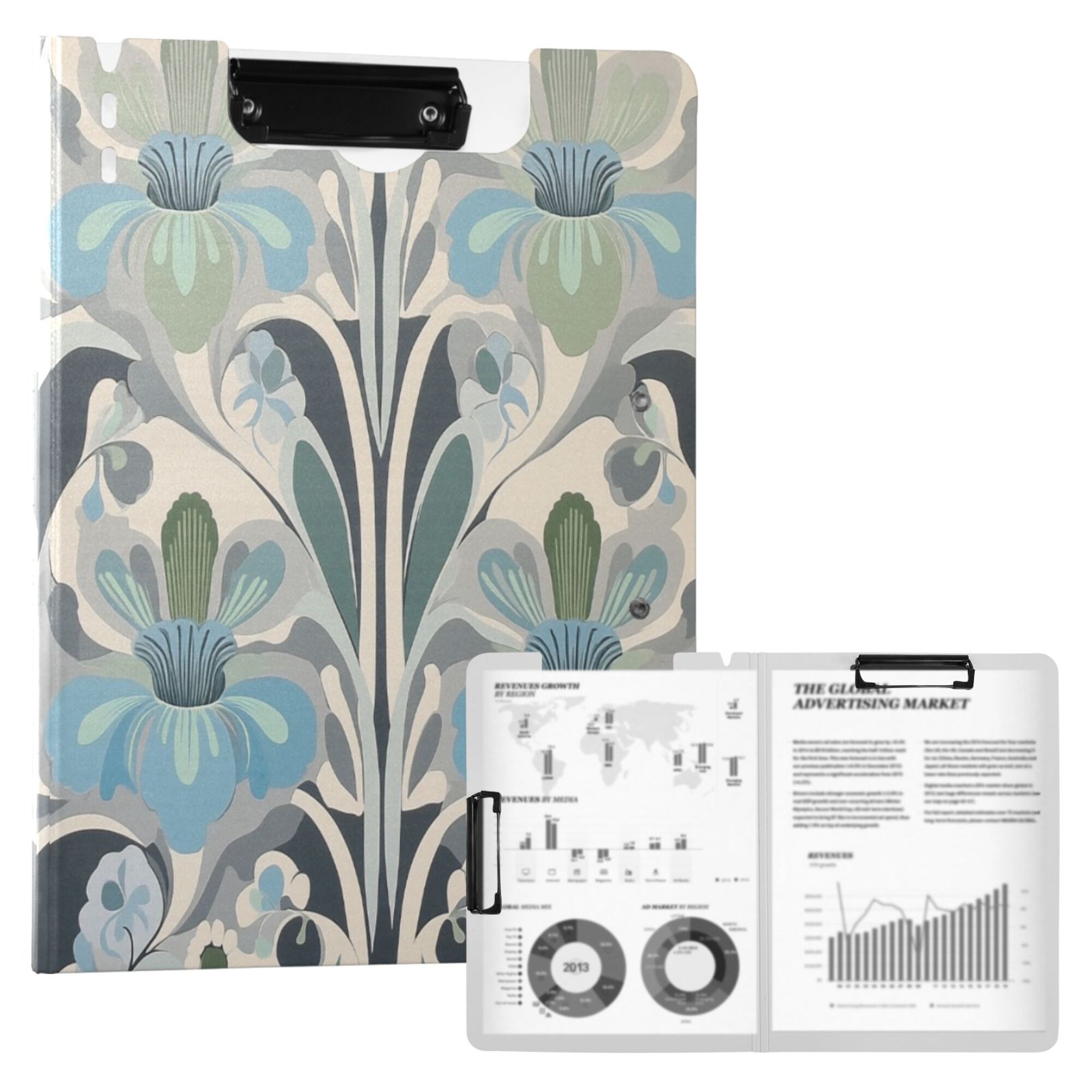FORMRS A4 Clipboard Folder with Pen Holder Horizontal Foldable School Office Binder, Vibrant Abstract Design