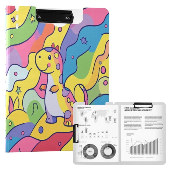 FORMRS A4 Clipboard Folder with Pen Holder Horizontal Foldable School Office Binder, Vibrant Dinosaur