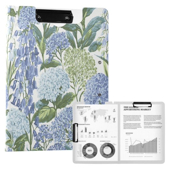 FORMRS A4 Clipboard Folder with Pen Holder Horizontal Foldable School Office Binder, Vibrant Hydrangeas Pattern