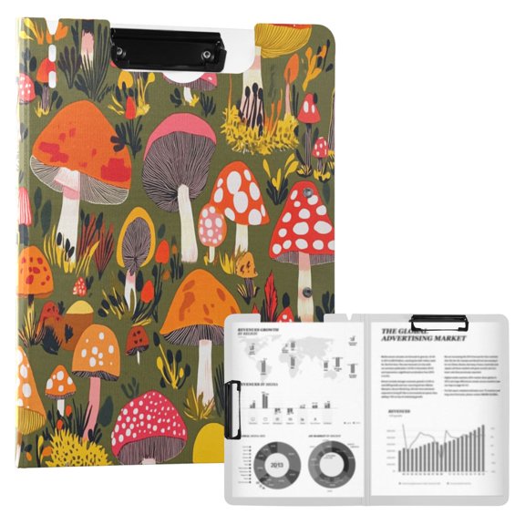 FORMRS A4 Clipboard Folder with Pen Holder Horizontal Foldable School Office Binder, Vibrant Mushroom