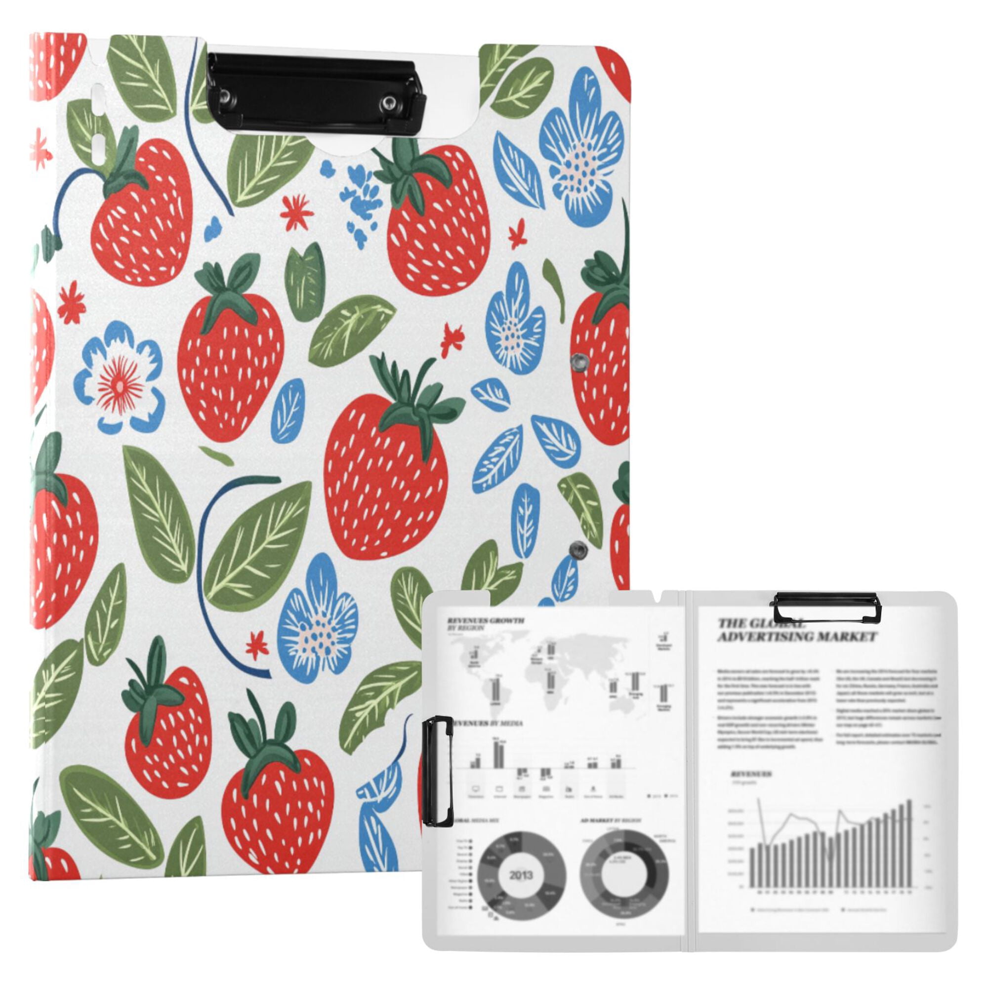 FORMRS A4 Clipboard Folder with Pen Holder Horizontal Foldable School Office Binder, Vibrant Strawberries