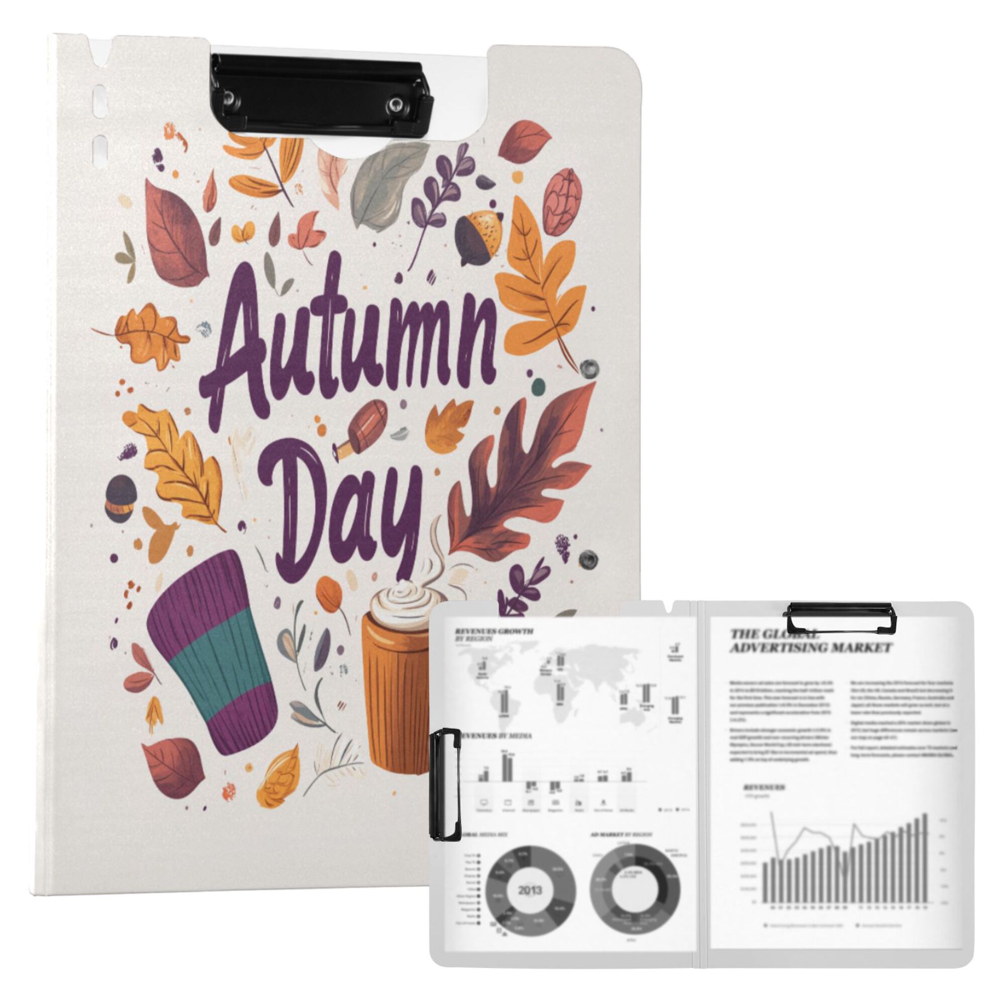 FORMRS A4 Clipboard Folder with Pen Holder Horizontal Foldable School Office Binder, Warm Autumn Day