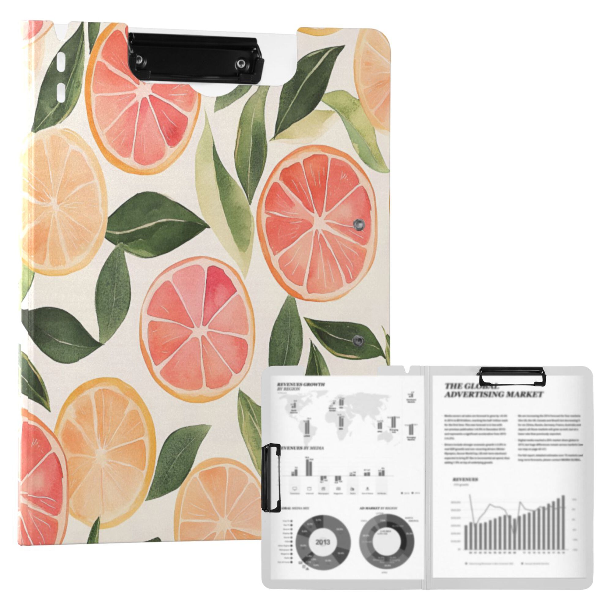FORMRS A4 Clipboard Folder with Pen Holder Horizontal Foldable School Office Binder, Watercolor Grapefruit