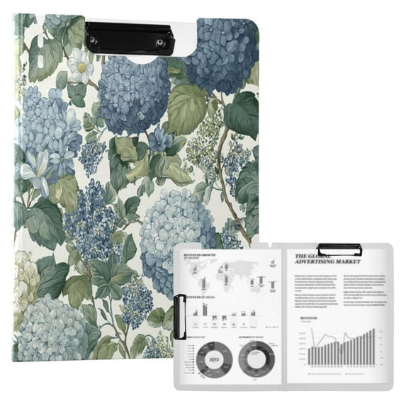 FORMRS A4 Clipboard Folder with Pen Holder Horizontal Foldable School Office Binder, Watercolor Hydrangeas Pattern