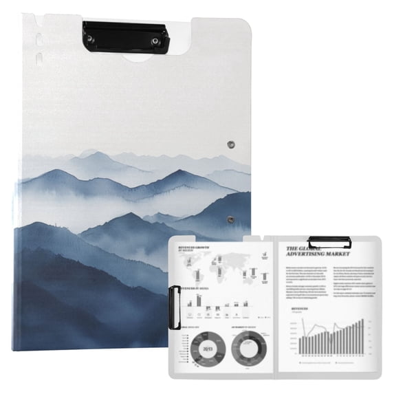 FORMRS A4 Clipboard Folder with Pen Holder Horizontal Foldable School Office Binder, Watercolor Mountains