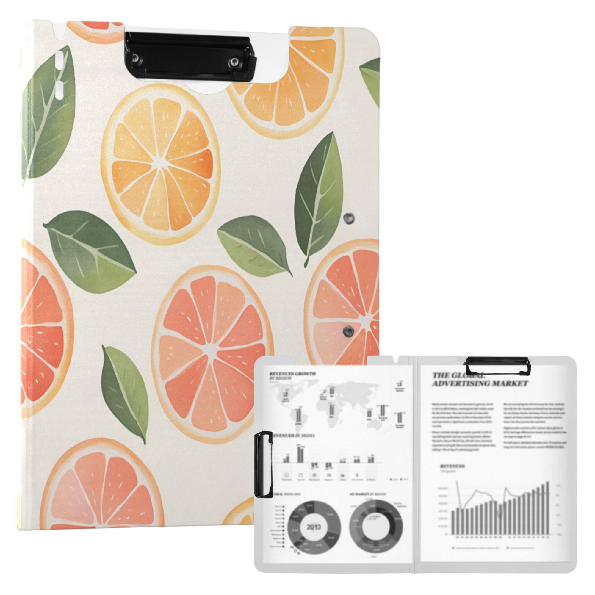 FORMRS A4 Clipboard Folder with Pen Holder Horizontal Foldable School Office Binder, Watercolor Orange