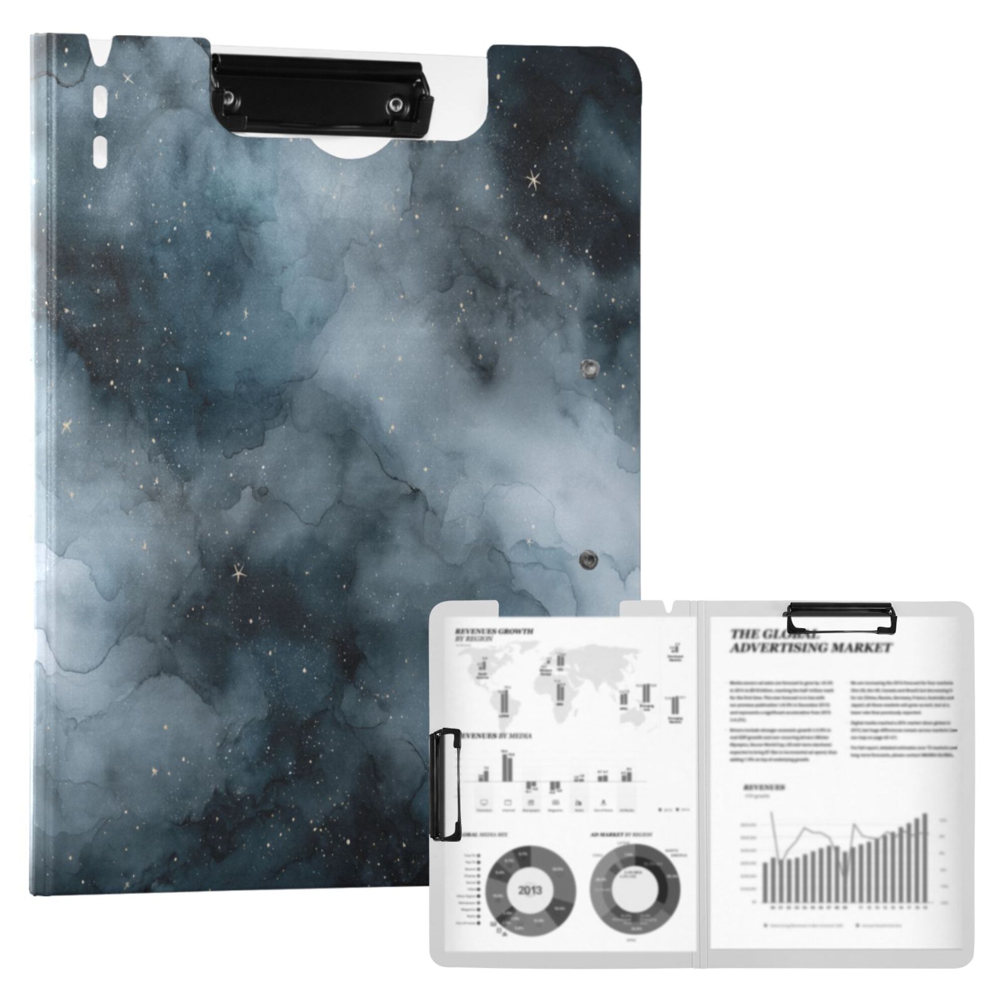 FORMRS A4 Clipboard Folder with Pen Holder Horizontal Foldable School Office Binder, Watercolor Sky Pattern