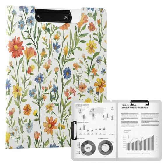 FORMRS A4 Clipboard Folder with Pen Holder Horizontal Foldable School Office Binder, Watercolor Wildflowers Pattern