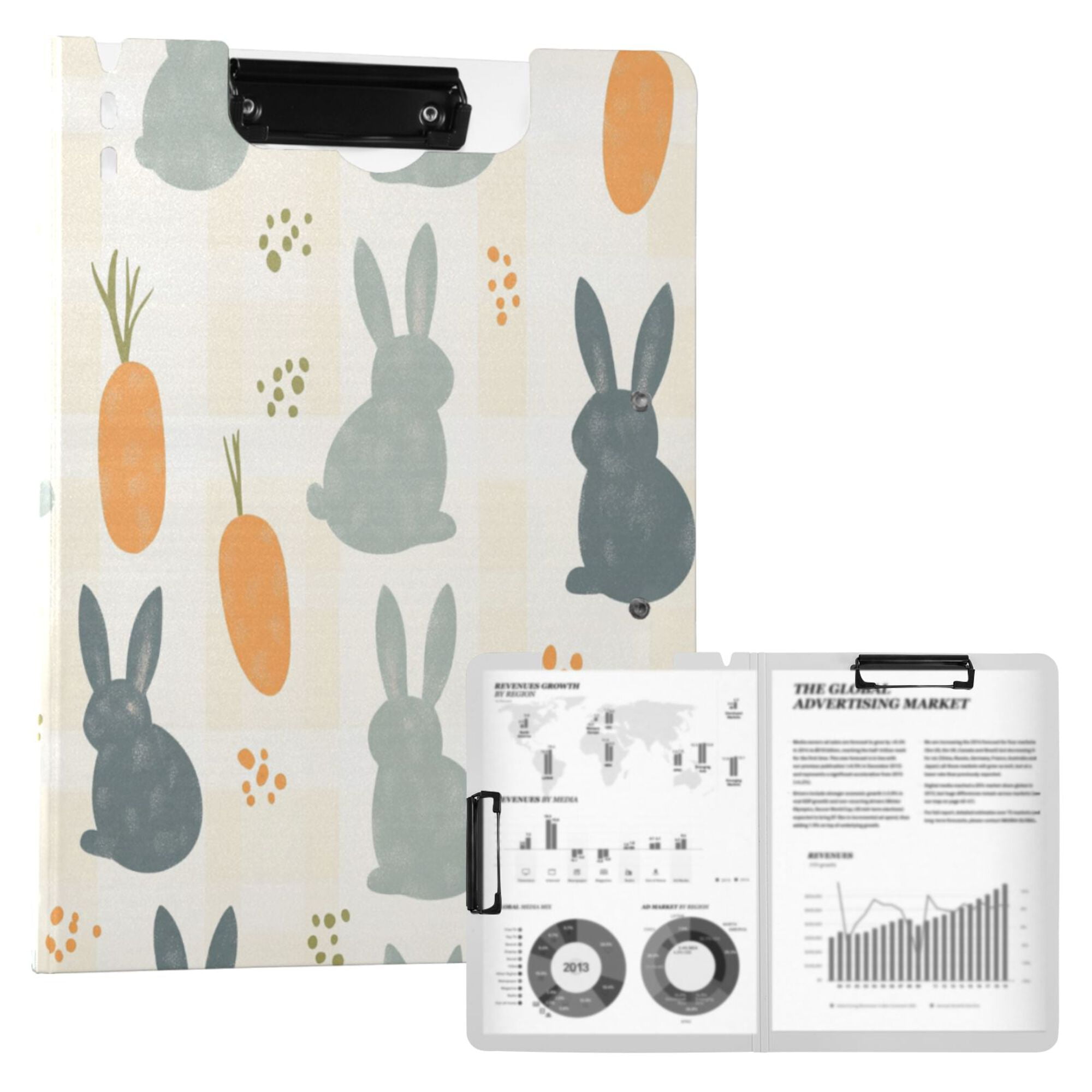 FORMRS A4 Clipboard Folder with Pen Holder Horizontal Foldable School Office Binder, Whimsical Rabbits
