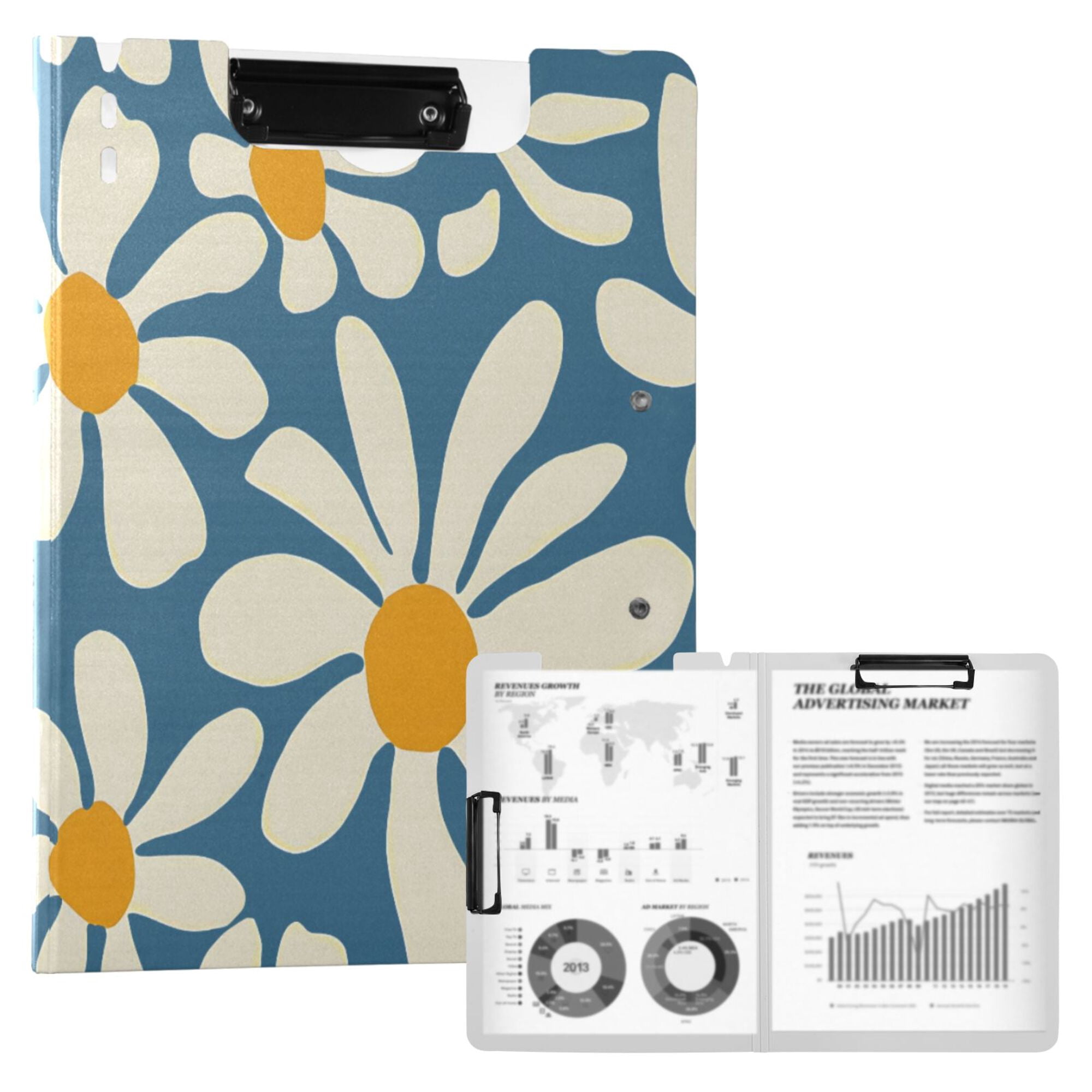 FORMRS A4 Clipboard Folder with Pen Holder Horizontal Foldable School Office Binder, Whimsy Daisy Pattern