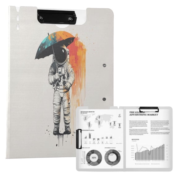 FORMRS A4 Clipboard Folder with Pen Holder Horizontal Foldable School Office Binder, White Astronaut