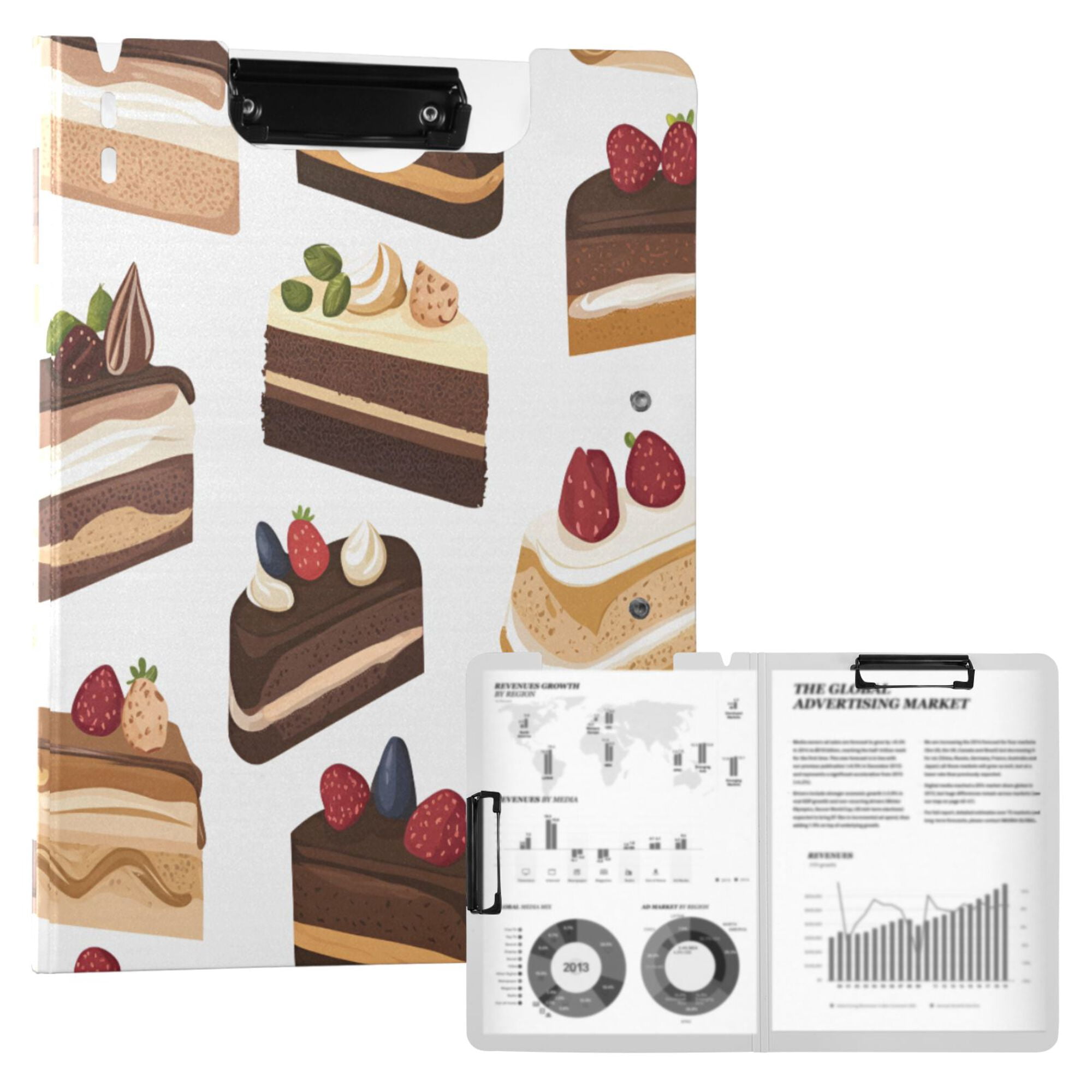FORMRS A4 Clipboard Folder with Pen Holder Horizontal Foldable School Office Binder, White Cakes Pattern