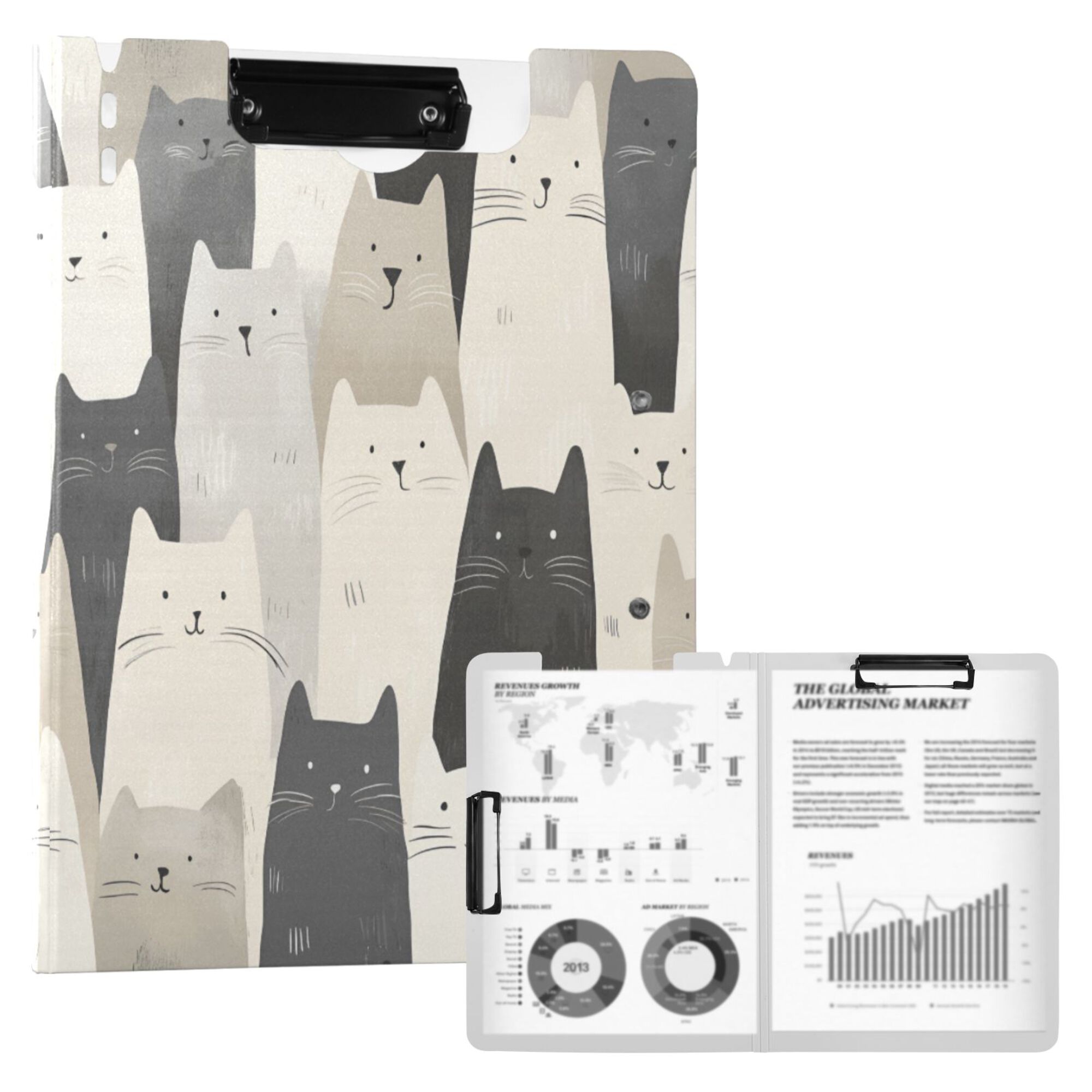 FORMRS A4 Clipboard Folder with Pen Holder Horizontal Foldable School Office Binder, White Cute Cats