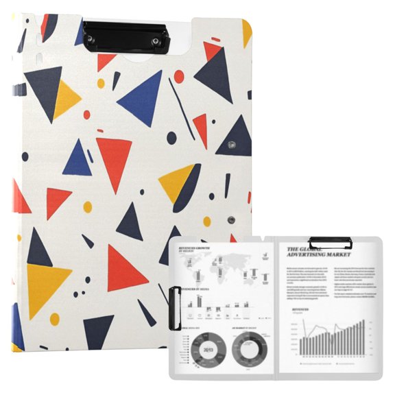 FORMRS A4 Clipboard Folder with Pen Holder Horizontal Foldable School Office Binder, White Geometric