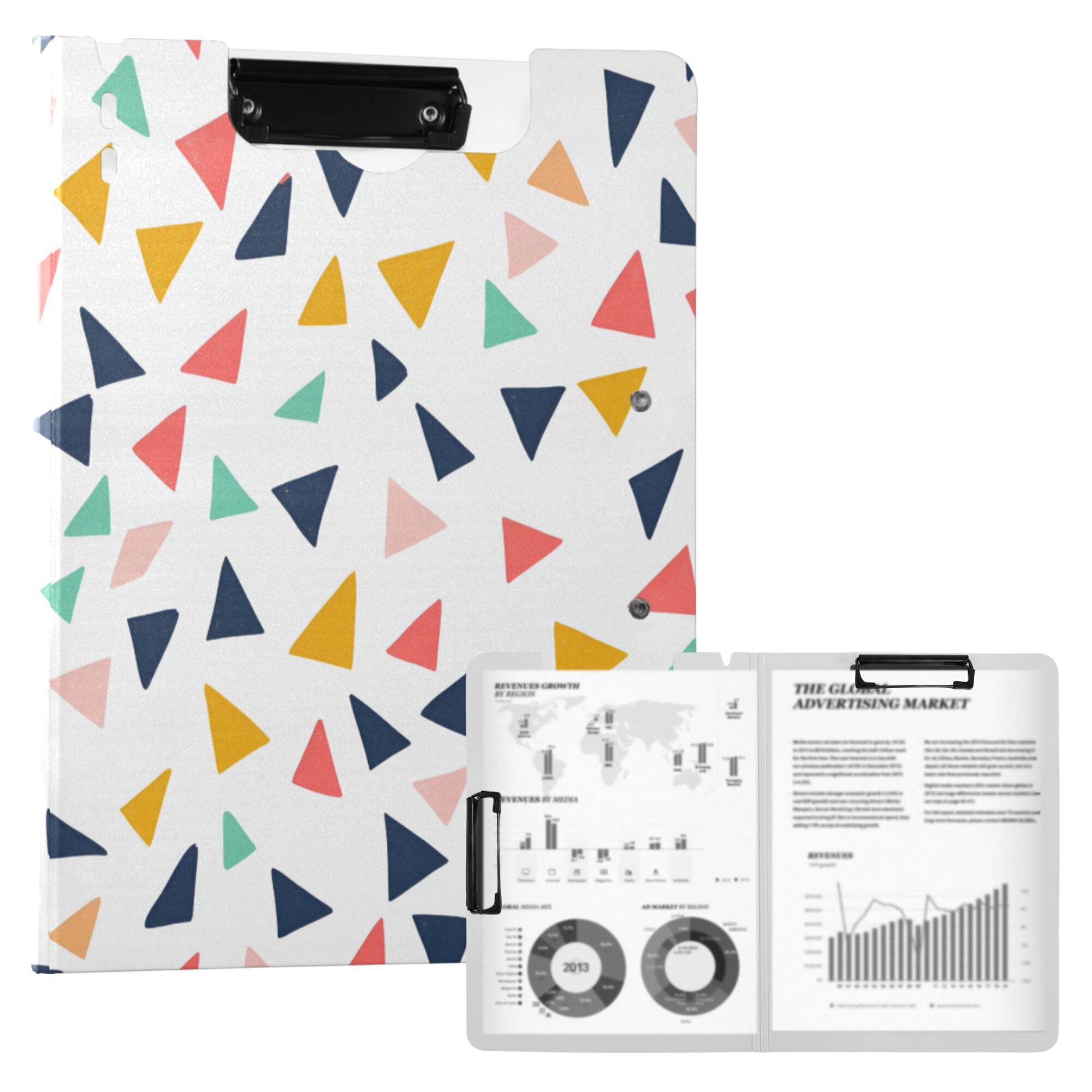 FORMRS A4 Clipboard Folder with Pen Holder Horizontal Foldable School Office Binder, White Minimalist Triangles