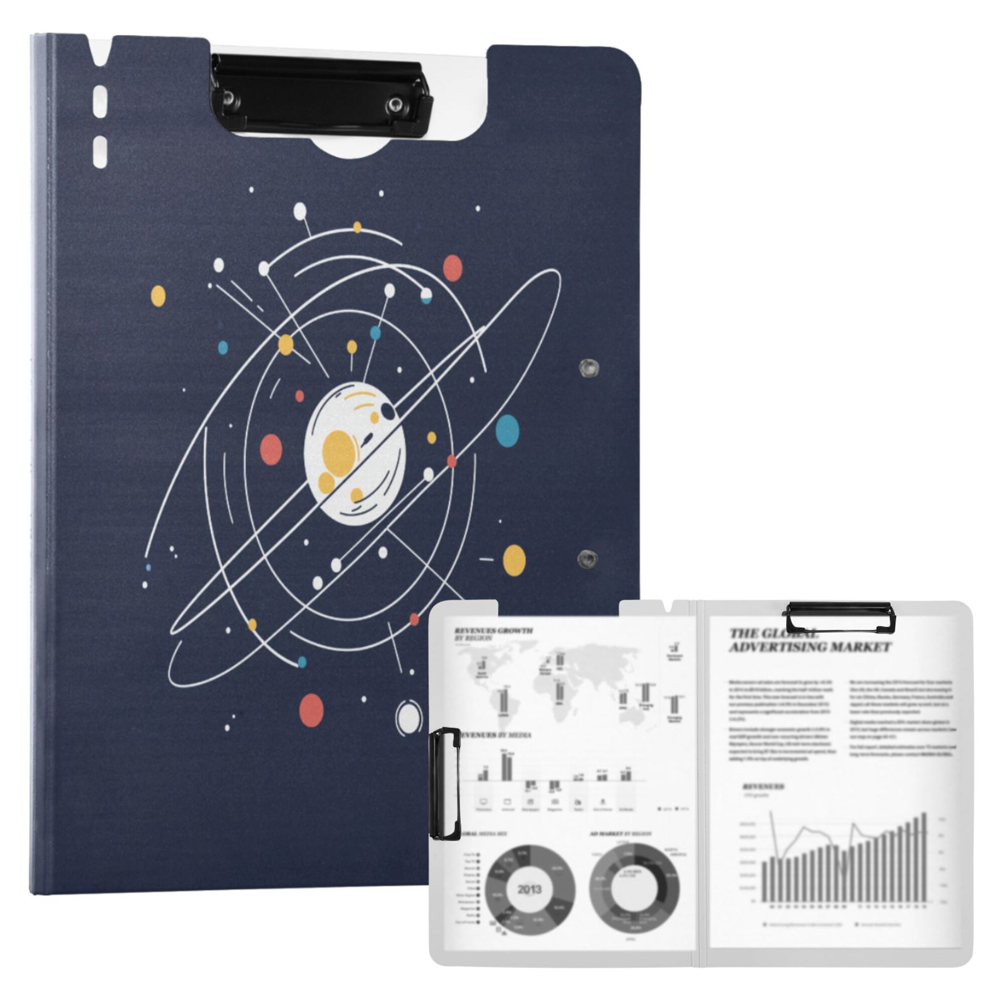 FORMRS A4 Clipboard Folder with Pen Holder Horizontal Foldable School Office Binder, White Planet