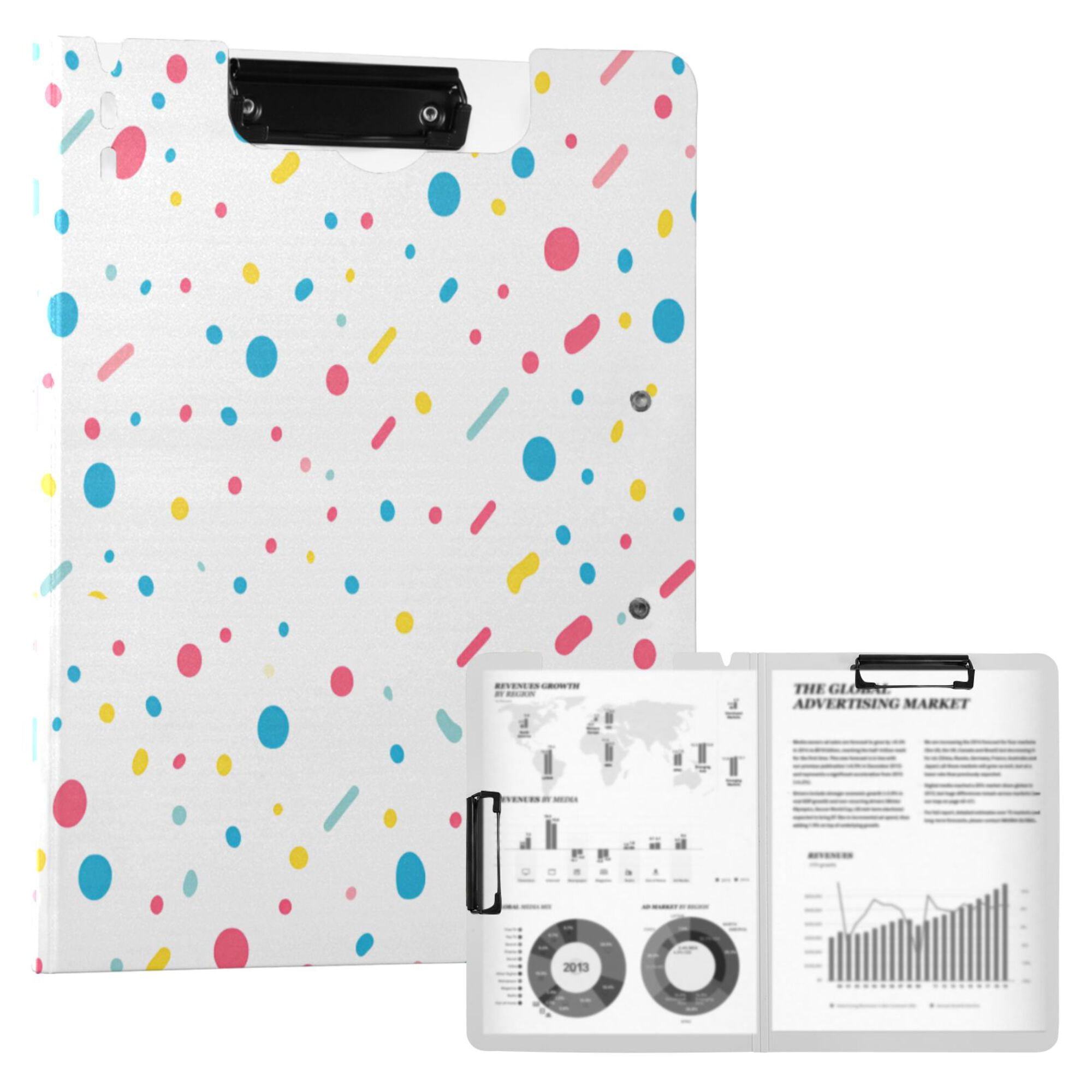FORMRS A4 Clipboard Folder with Pen Holder Horizontal Foldable School Office Binder, White Retro Pattern