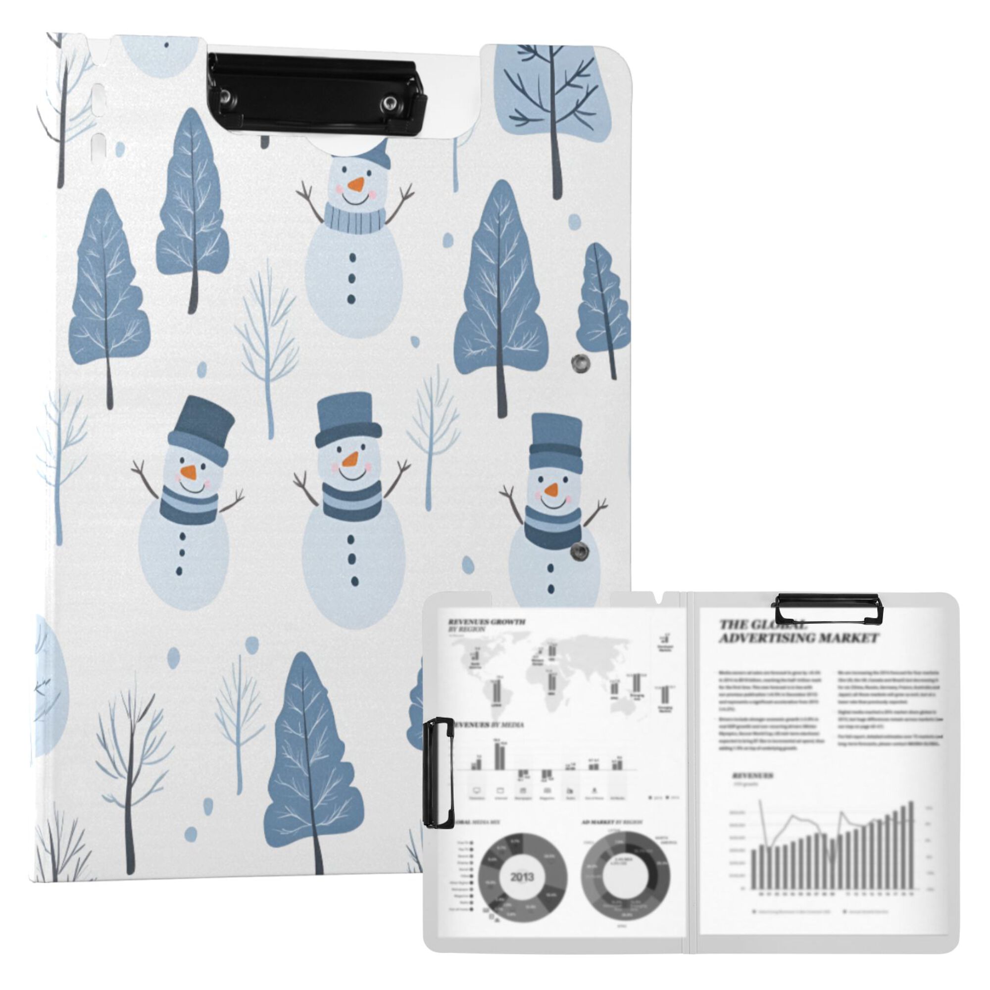 FORMRS A4 Clipboard Folder with Pen Holder Horizontal Foldable School Office Binder, White Snowman