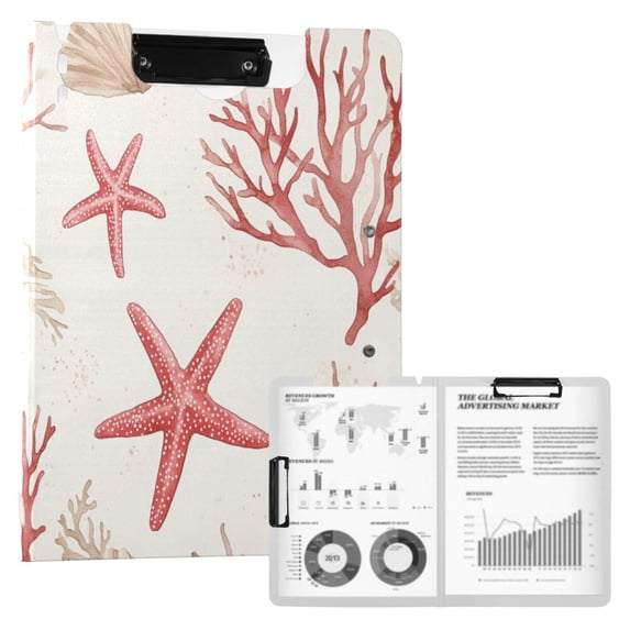 FORMRS A4 Clipboard Folder with Pen Holder Horizontal Foldable School Office Binder, White Starfish