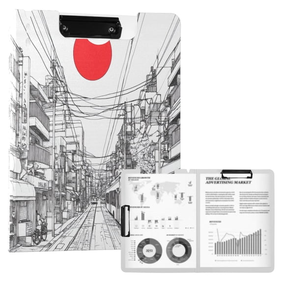 FORMRS A4 Clipboard Folder with Pen Holder Horizontal Foldable School Office Binder, White Streets