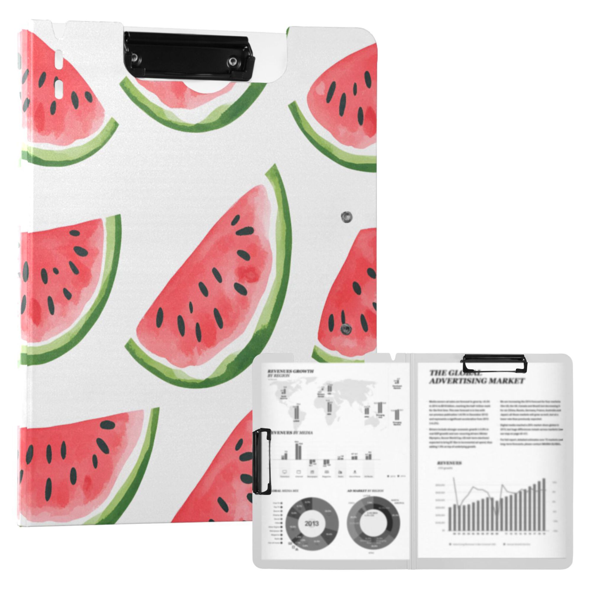 FORMRS A4 Clipboard Folder with Pen Holder Horizontal Foldable School Office Binder, White Watermelon