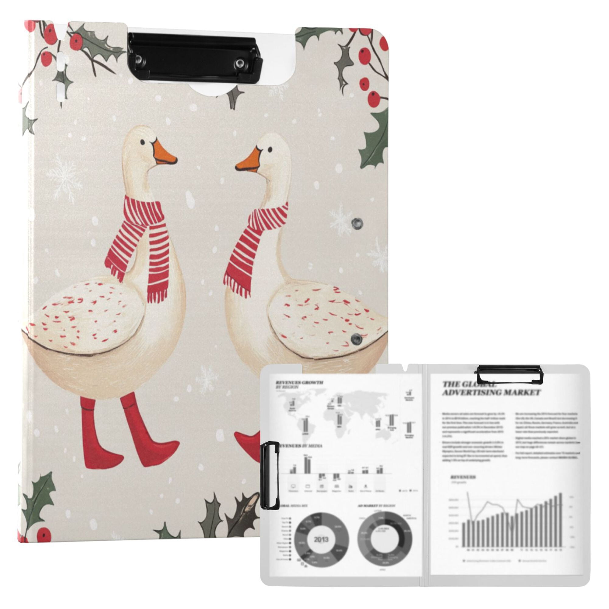 FORMRS A4 Clipboard Folder with Pen Holder Horizontal Foldable School Office Binder, Winter Geese