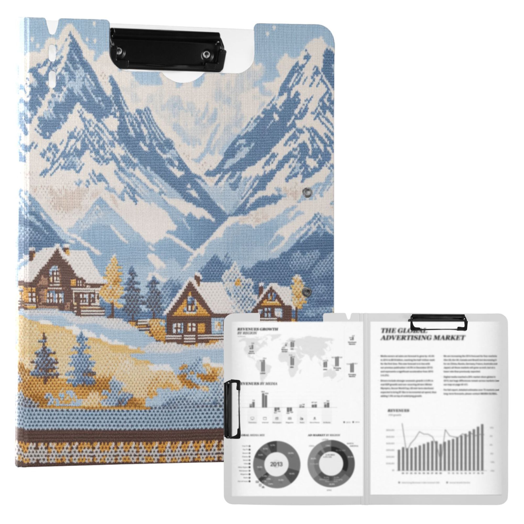 FORMRS A4 Clipboard Folder with Pen Holder Horizontal Foldable School Office Binder, Winter Mountain