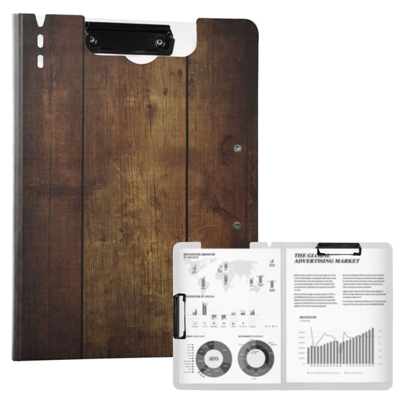FORMRS A4 Clipboard Folder with Pen Holder Horizontal Foldable School Office Binder, Wood Grain