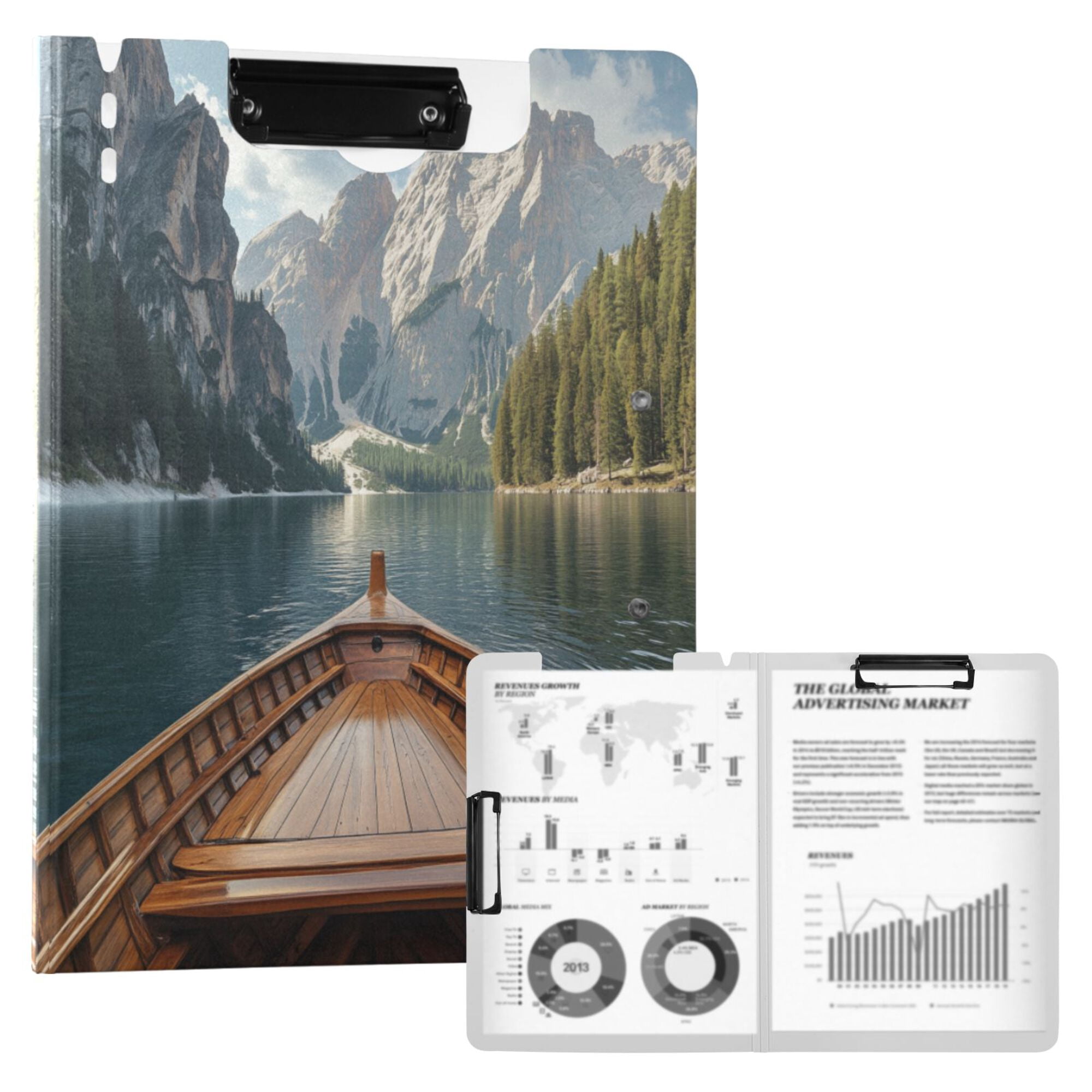 FORMRS A4 Clipboard Folder with Pen Holder Horizontal Foldable School Office Binder, Wooden Boat