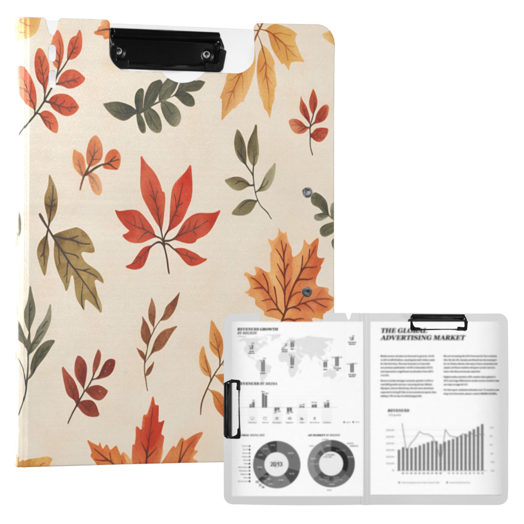 FORMRS A4 Clipboard Folder with Pen Holder Horizontal Foldable School Office Binder, Yellow Autumn Leaves